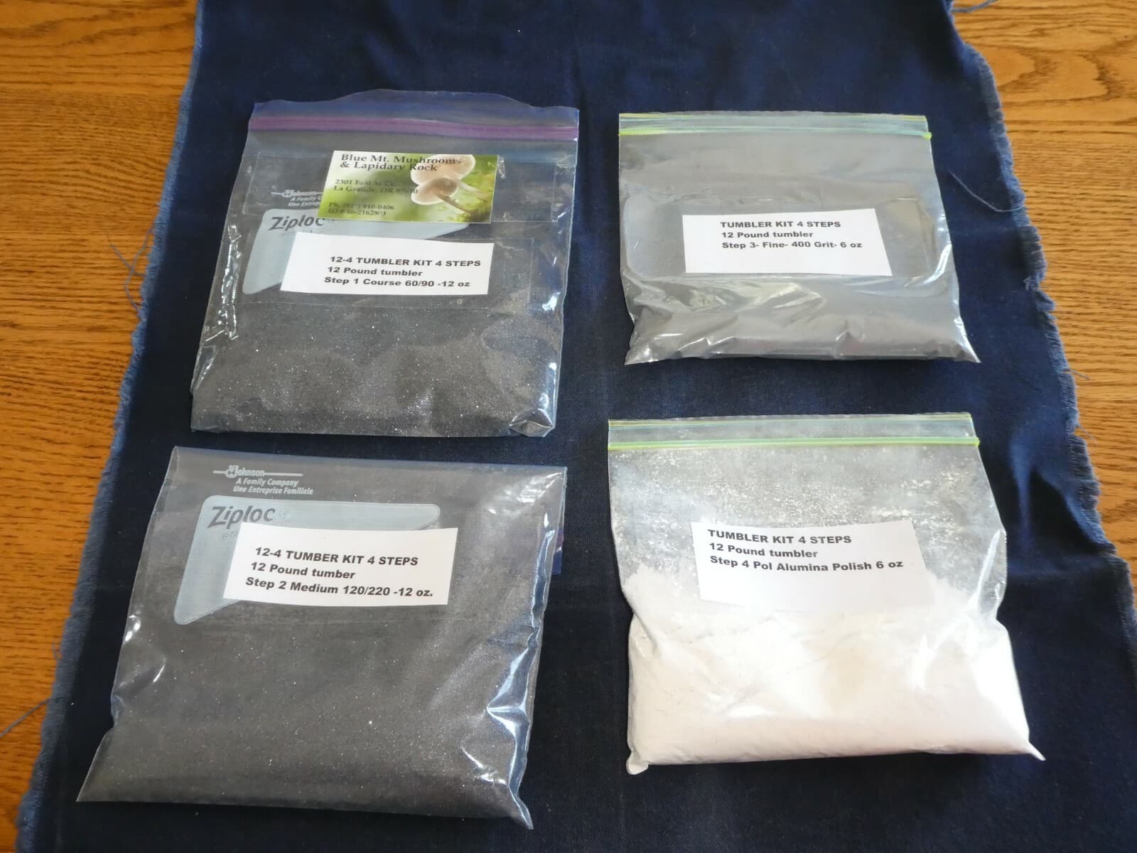 Rock Tumbling Grit Kit # 12-4 for a 12 lb. Tumbler-- 4 Step polishing process