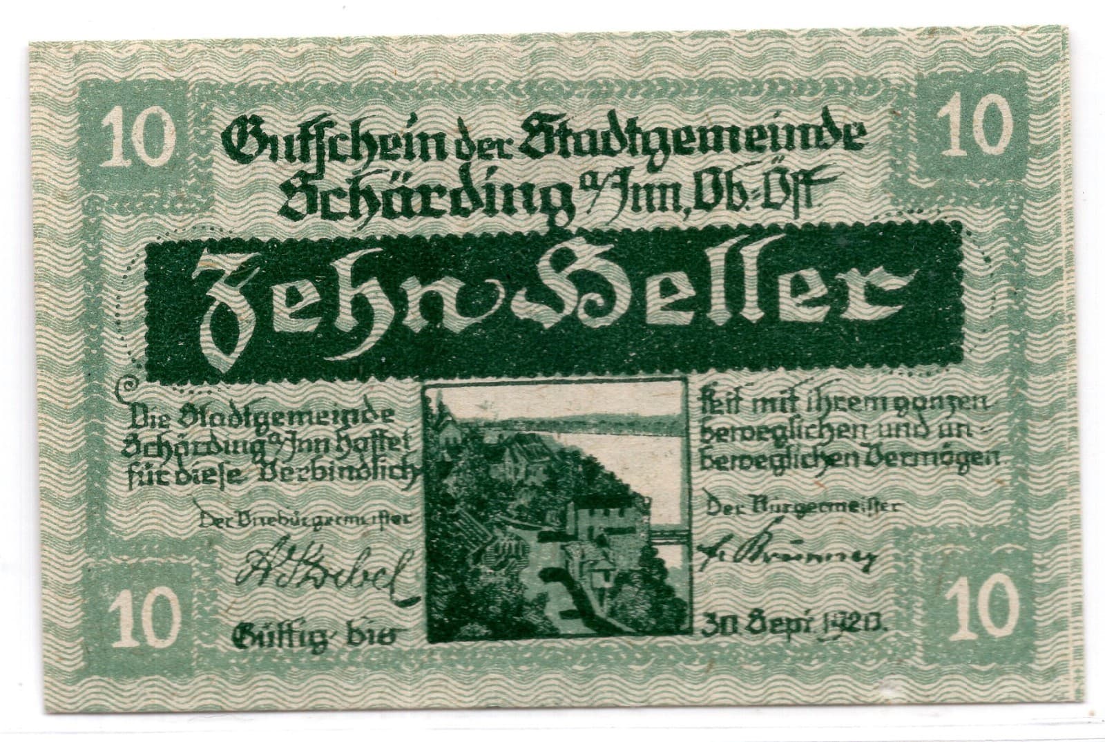 1920 Austria Scharding Notgeld 10 Heller Note (2625)