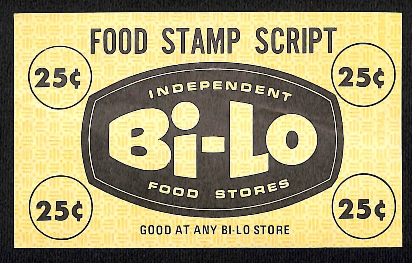 Bi-Lo Food Stores 25c "Food Stamp Script" Coupon c1965-75 VGC