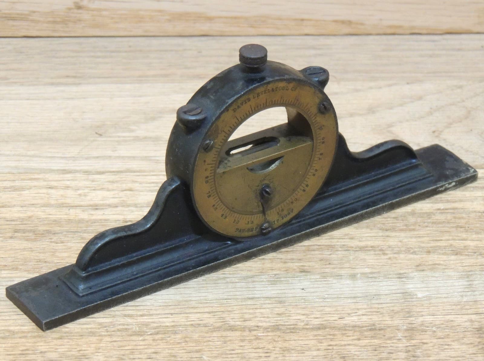 1867 PATENT 6” DAVIS LEVEL & TOOL Co. MANTLE CLOCK INCLINOMETER LEVEL-ANTIQUE