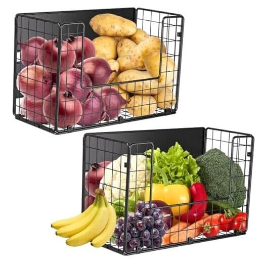 Set Magnetic Shelf for Fridge, Fruit Potato & Onion Storage Bins, 2 Black