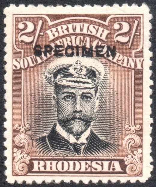 Rhodesia 1913-19 2s black & brown, die I P.15 Admiral, SPECIMEN opt SG.218s mint