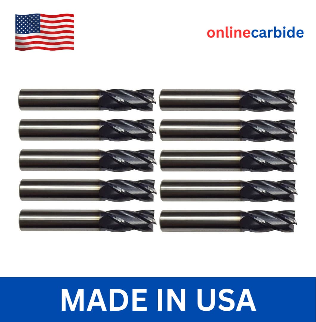 10 Pack 1/8" Solid Carbide End Mills – TiALN Coated – 4 Flute CNC USA Made