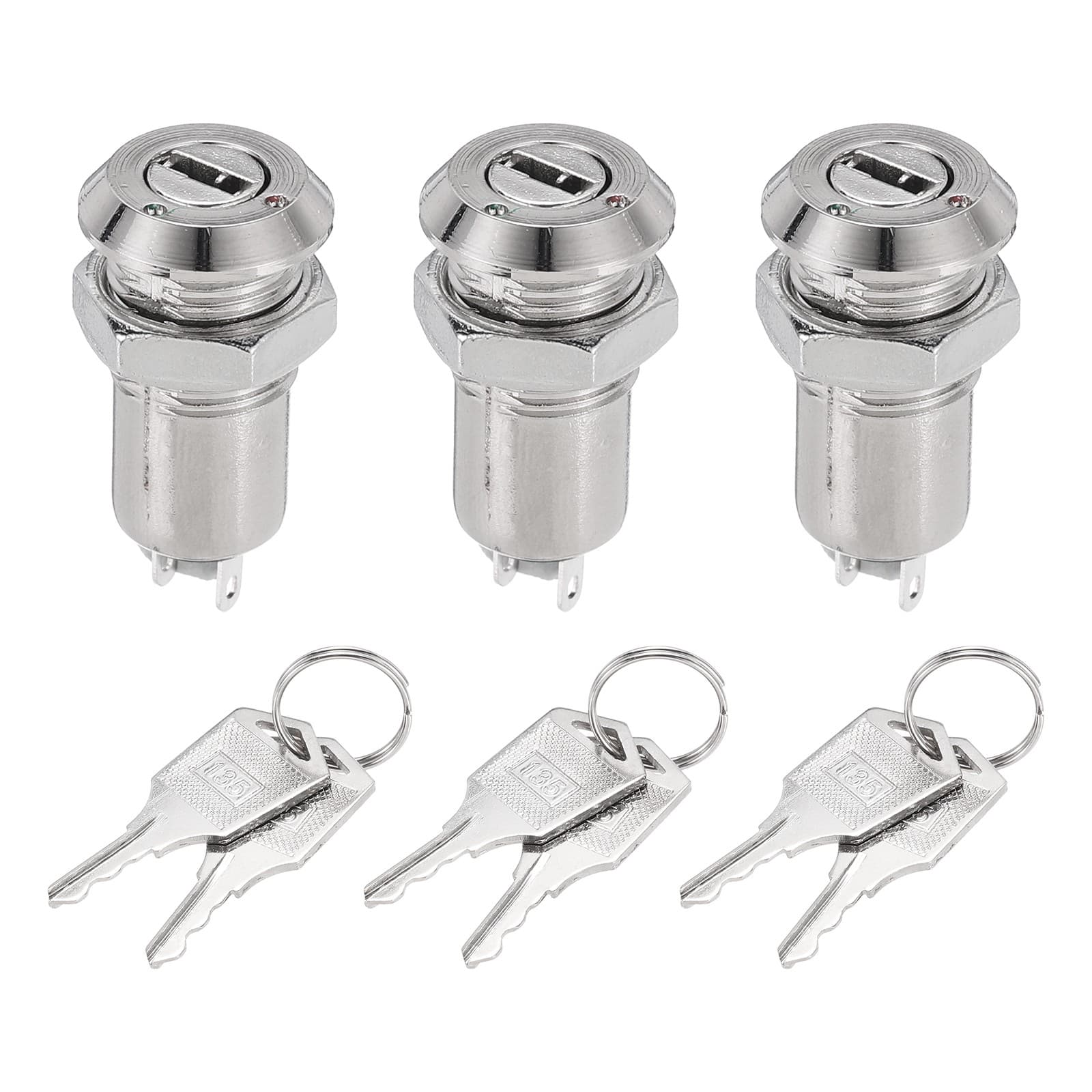 3 Pcs Electric 2 Positions on OFF Metal Key Lock Switch with Key