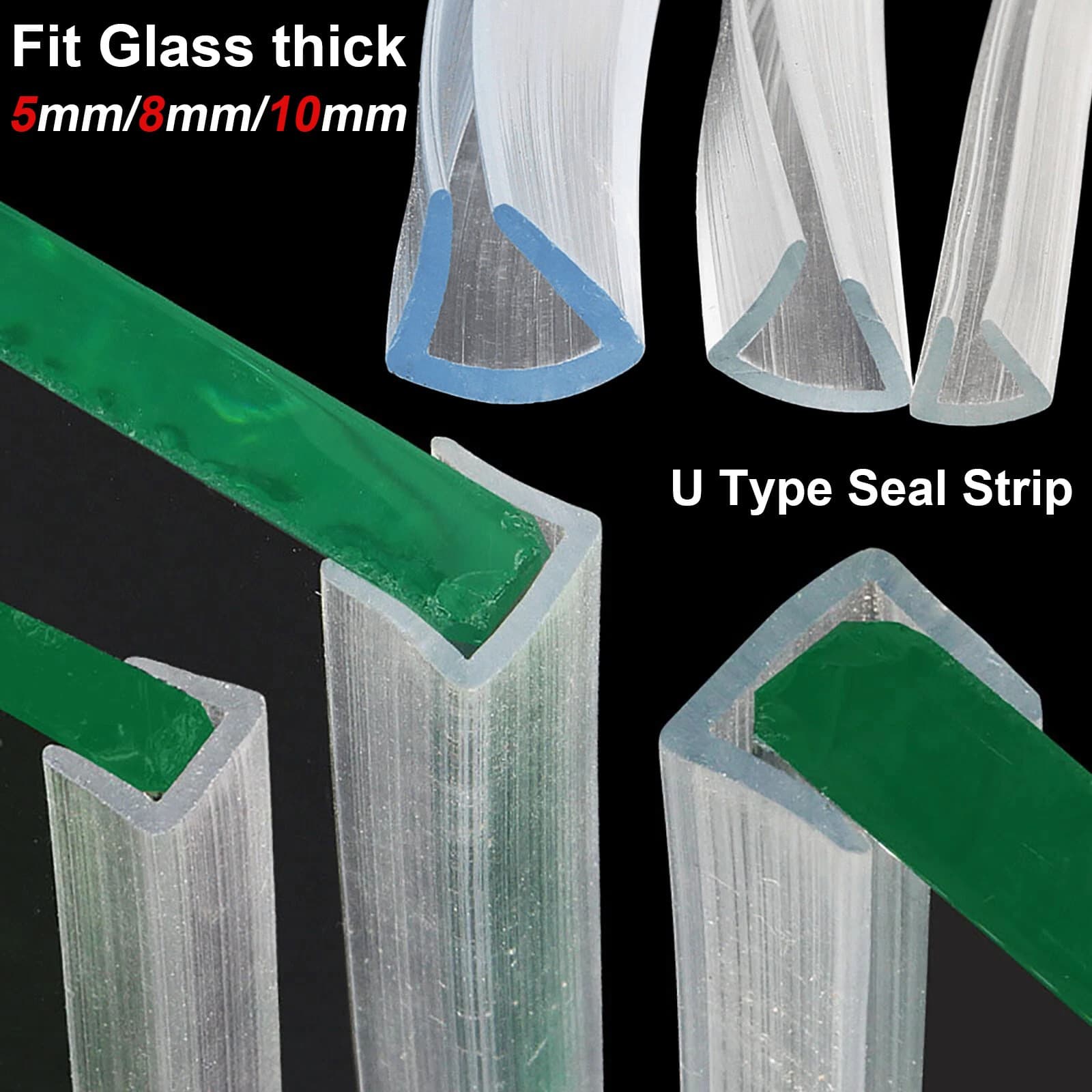 For 5/8/10mm Glass U type Bath Door Shower Screen Seal Strip Bumper Protection