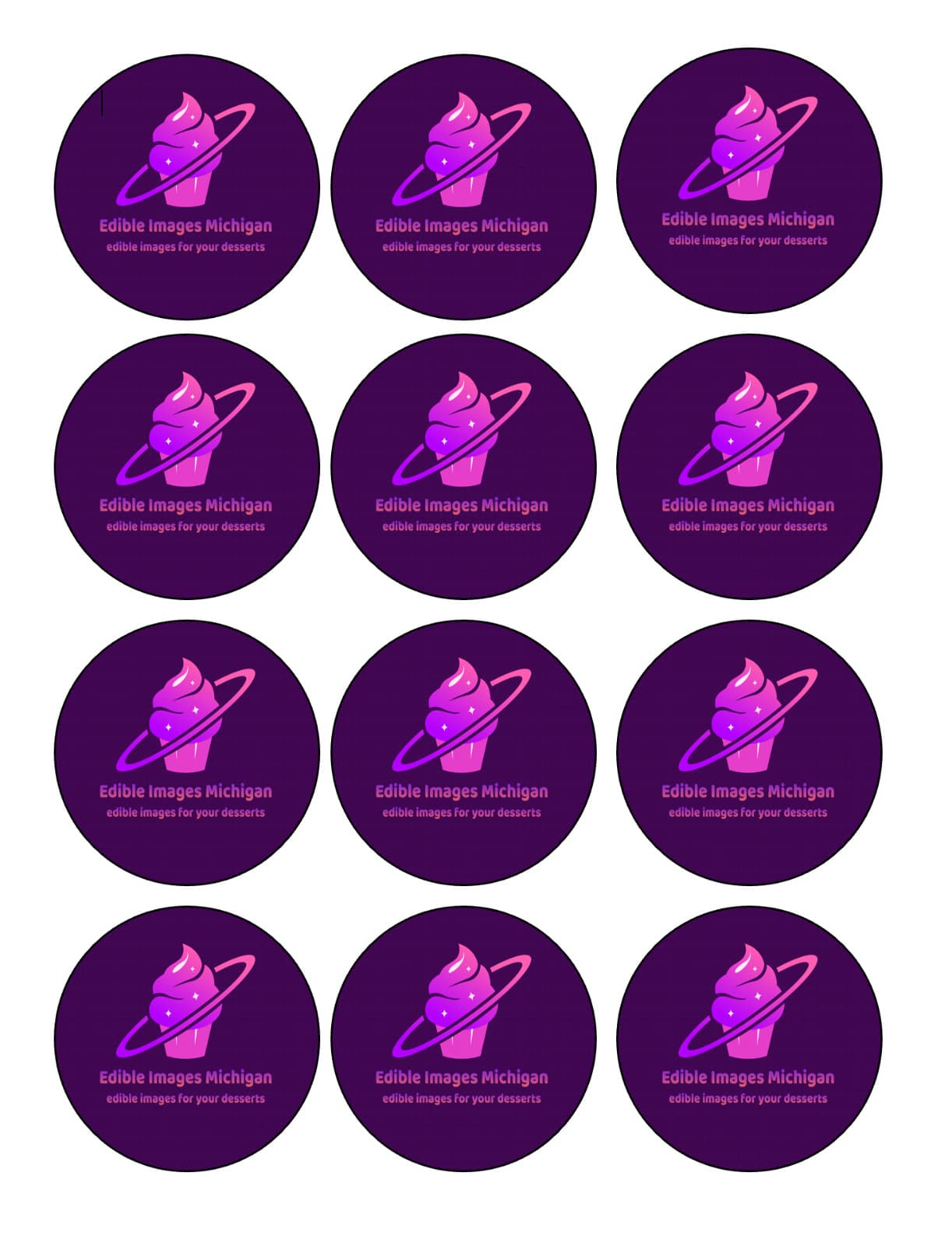 12 count- CUSTOM IMAGE edible image rounds, choose your size