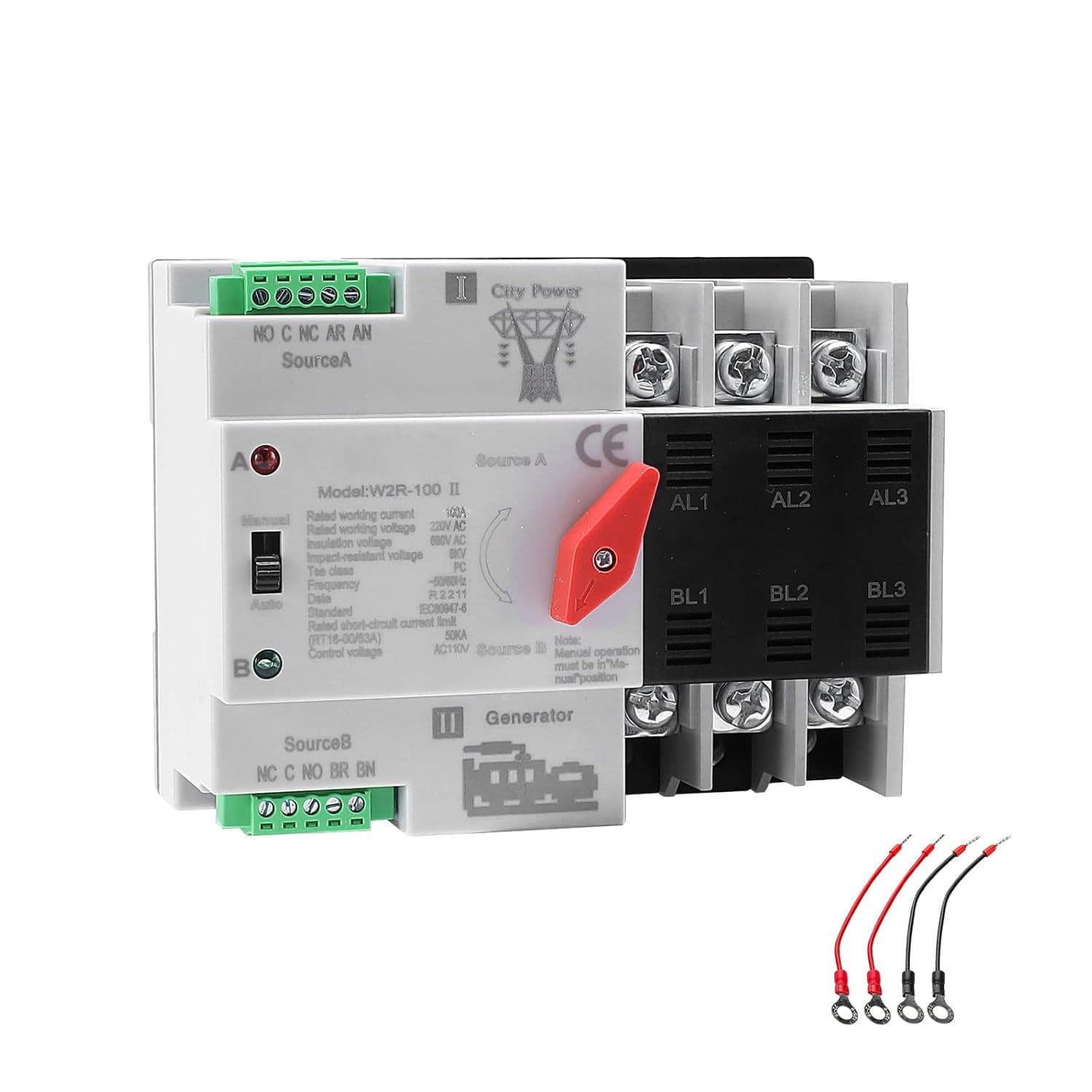 100Amp AC110V Automatic/Manual Transfer Switch 3P 50/60Hz, 3POLE 100A Mini ATS S