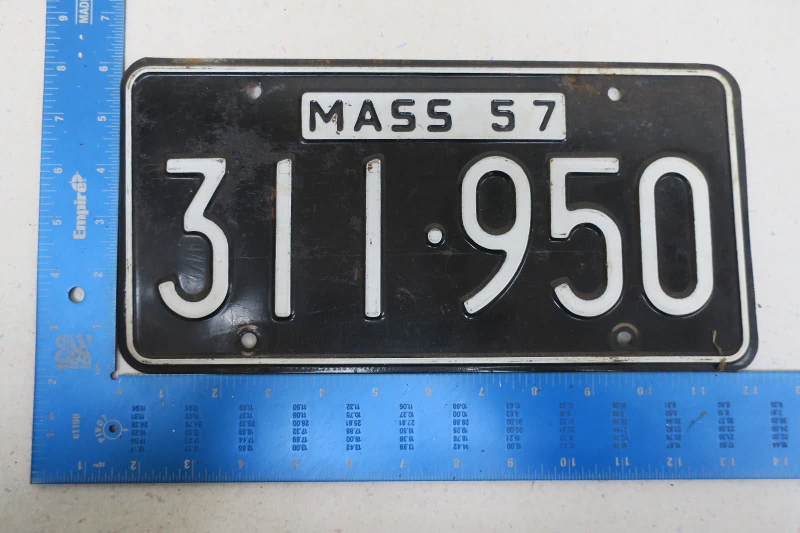 Massachusetts LIcense Plate 1957 Tag 57 Mass Ma 311-950 311950