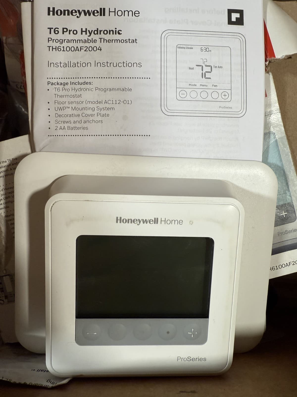 Honeywell Home TH6100AF2004/U T6 Hydronic Programmable Thermostat - White