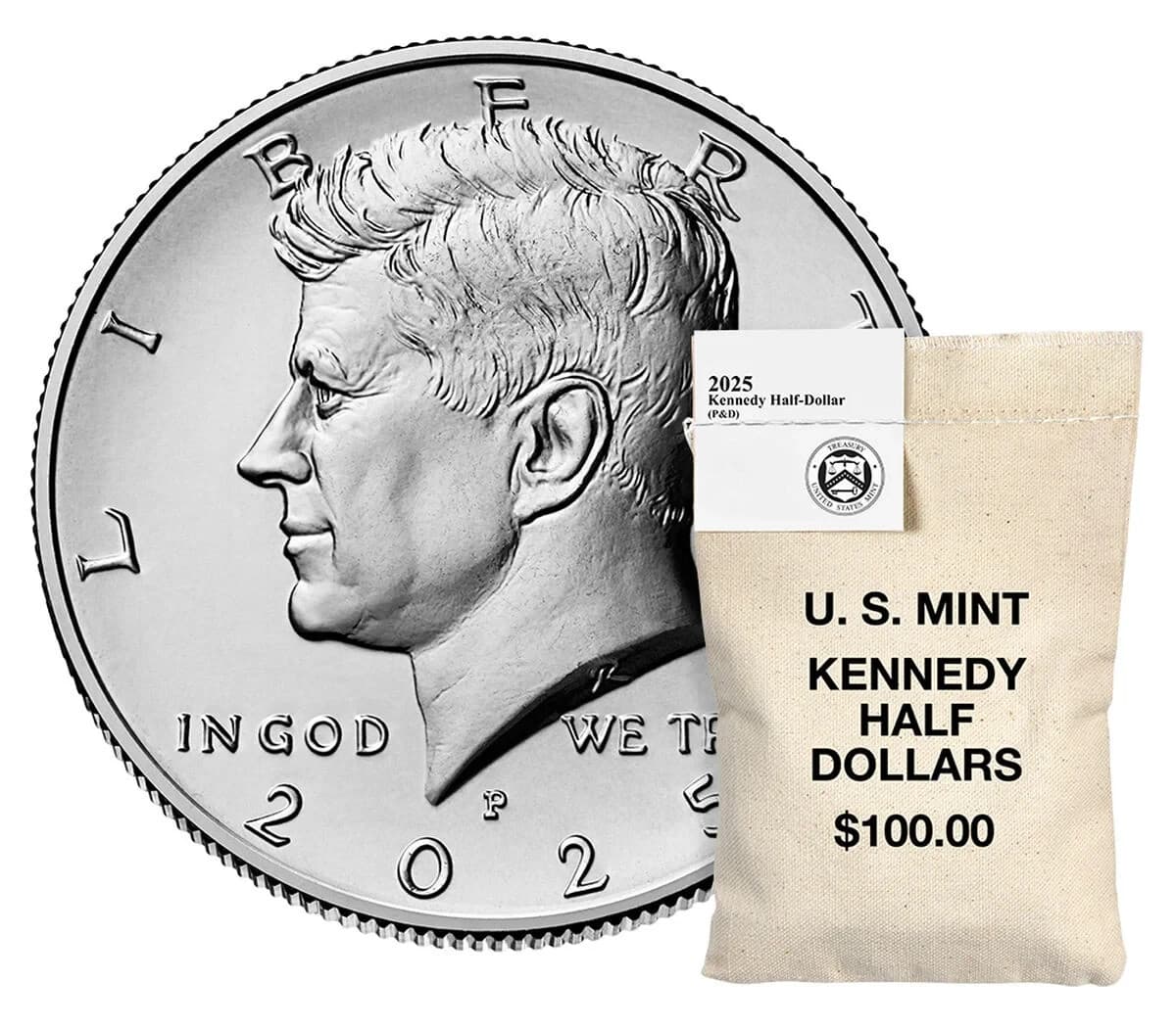 2025 P & D KENNEDY HALF DOLLAR US MINT $100 COIN BAG In SEALED BOX SOLD OUT!