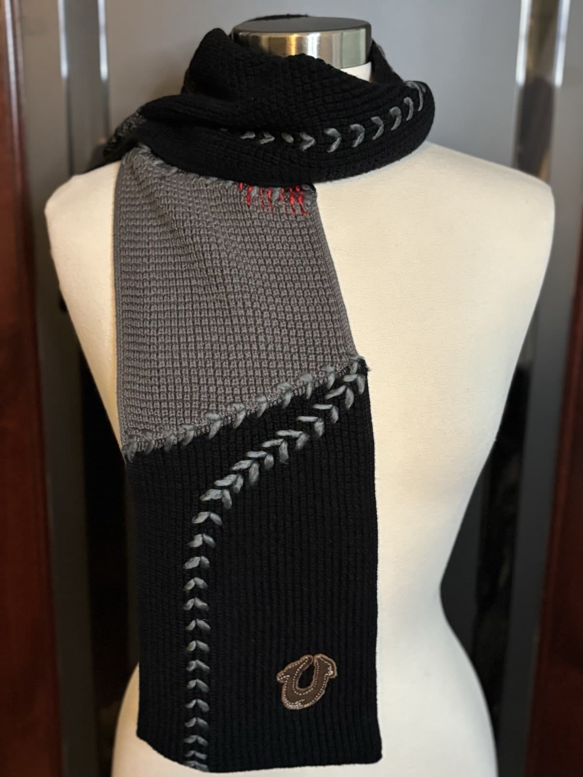 True Religion Unisex Black & Grey Vintage Y2K Cotton & Wool Scarf