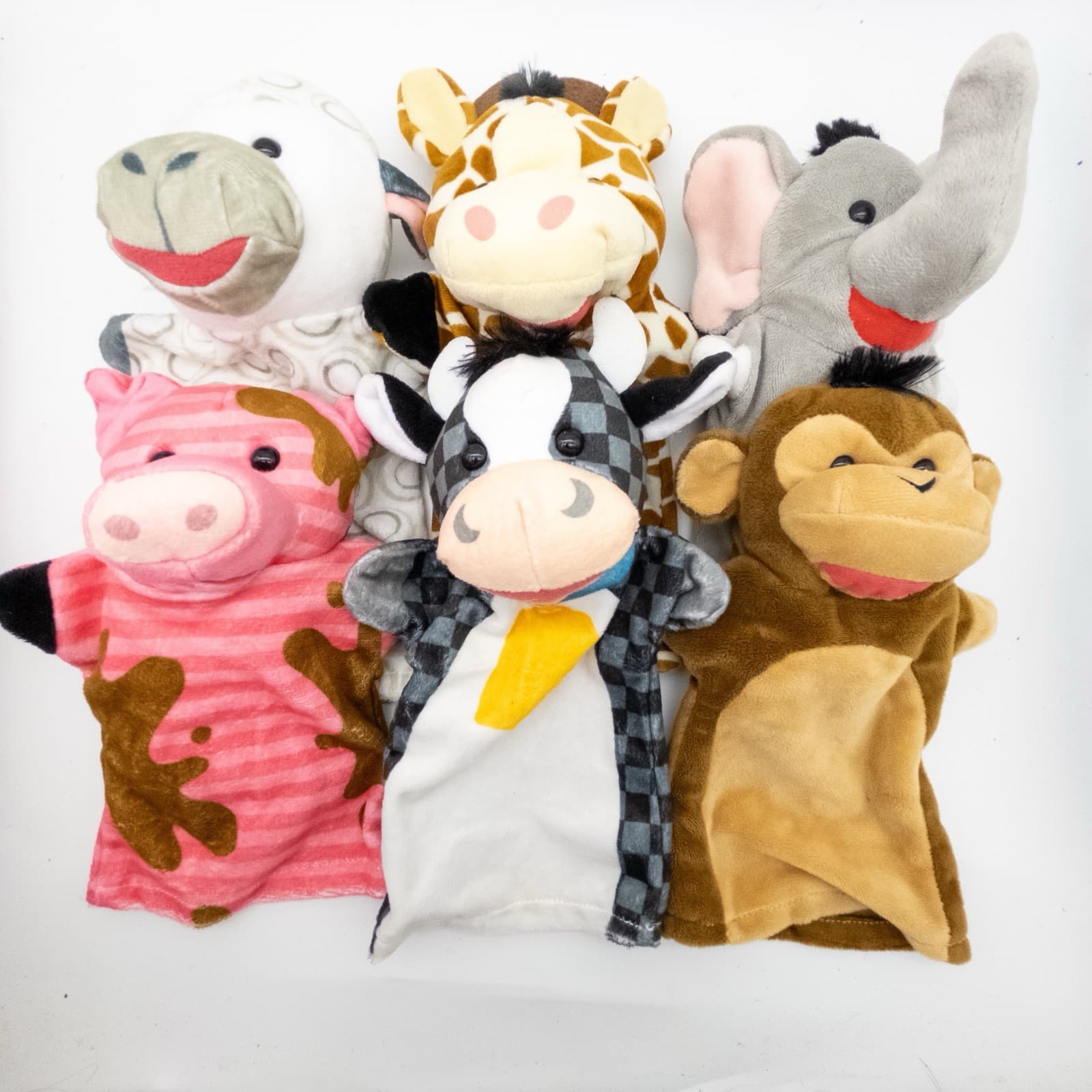 Melissa And Doug Hand Puppet Lot Of 6 Animals Monkey Cow Pig Sheep Elephant
