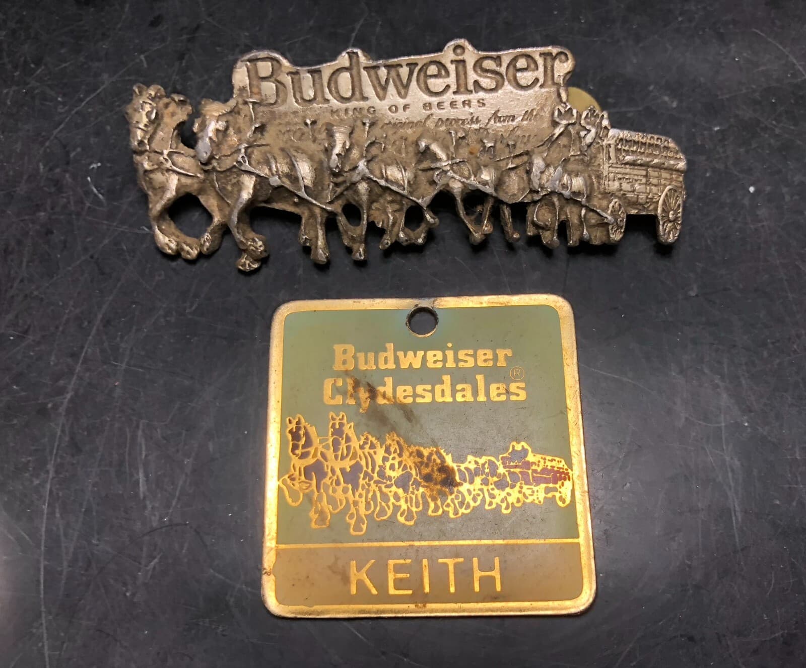 Vintage Budweiser Clydesdales Pin & Enamel Key Name Tag Keith