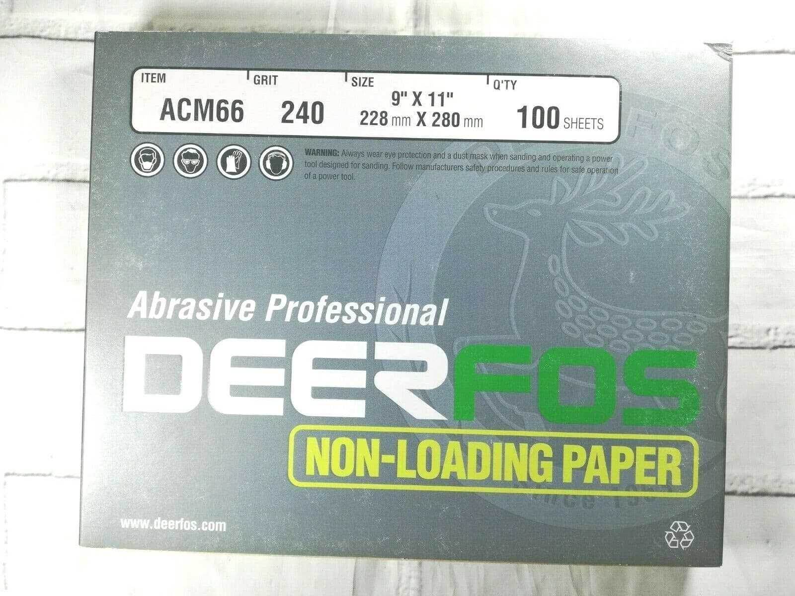 Pack of 100 - DEERFOS Non-Loading Paper DeerFos ACM66 240 Grit Sandpaper 9 x 11"