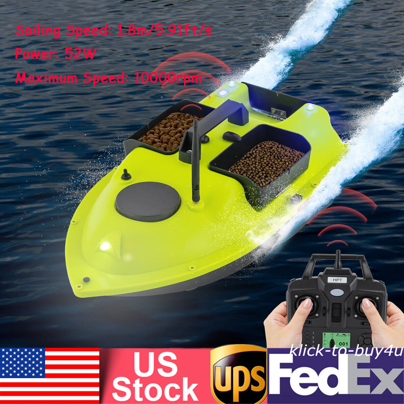 5200Mah RC Fishing Bait Boat RC Boat 2kg Loading 600M Night Light LED