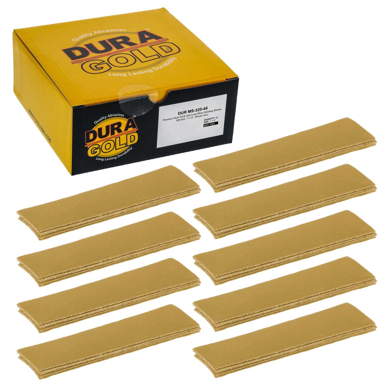 1" x 4" Sandpaper Micro Sheets, 320 Grit - 45 Hook & Loop Sheets - Hand Sanding