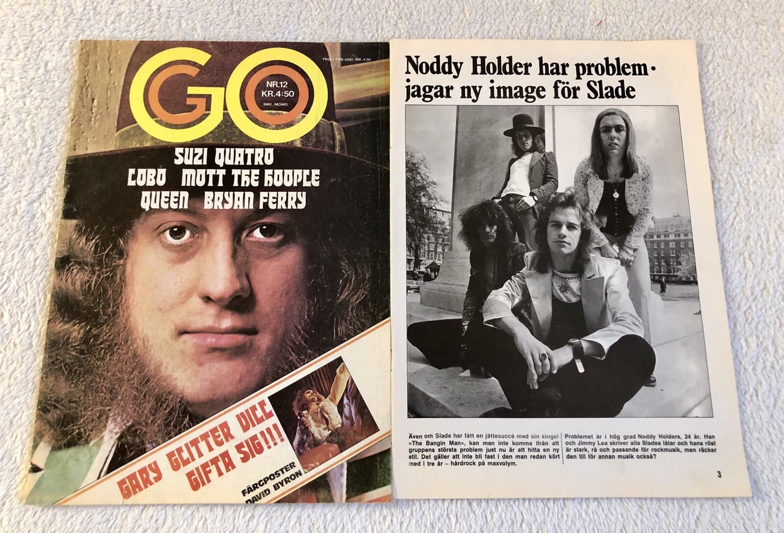 SLADE 1974 Clipping Swedish Poster Magazine GO 1970s Rare Vintage