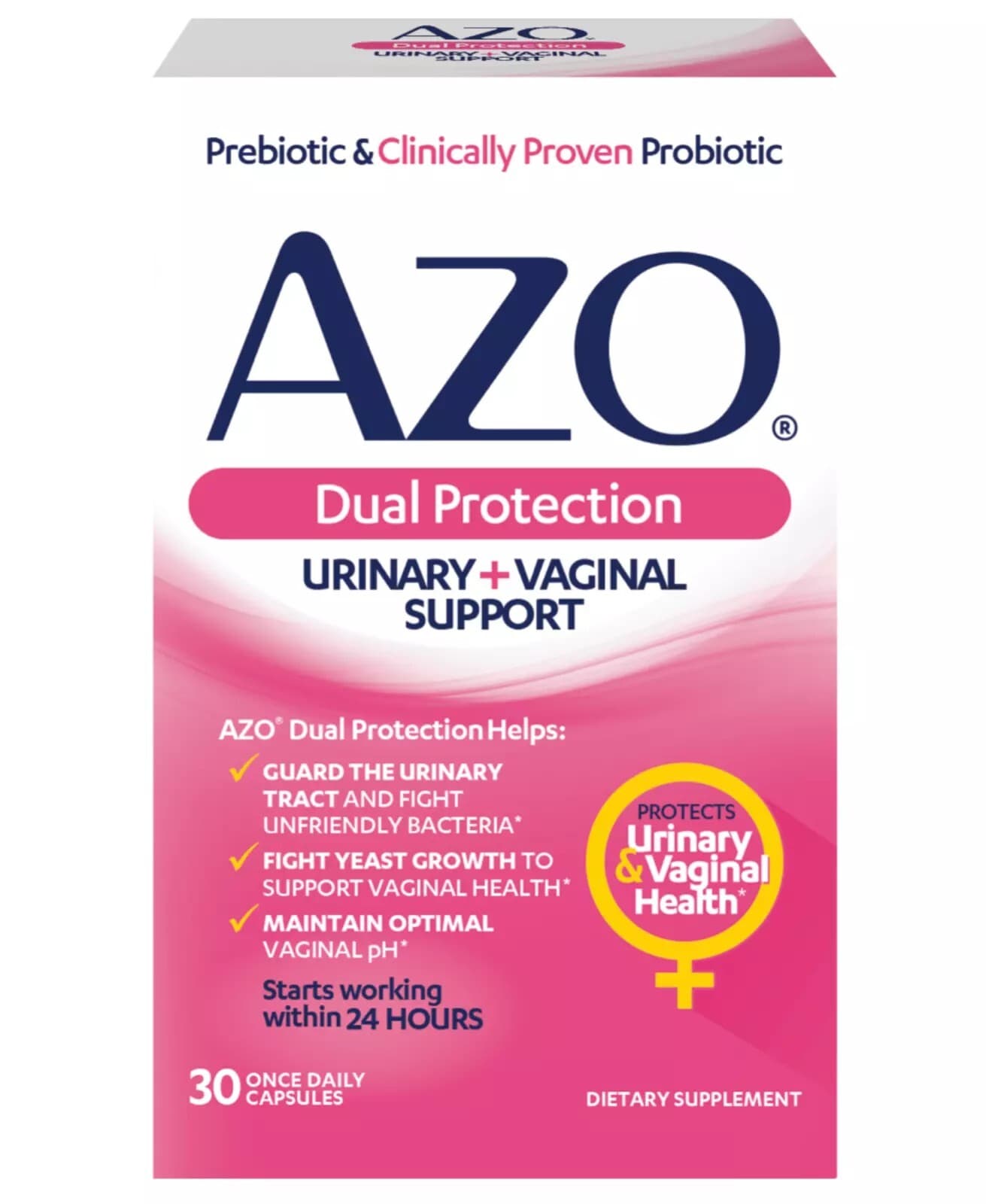 AZO Dual Protection Urinary Vaginal Support Probiotic 30 Capsules Exp 01/27+