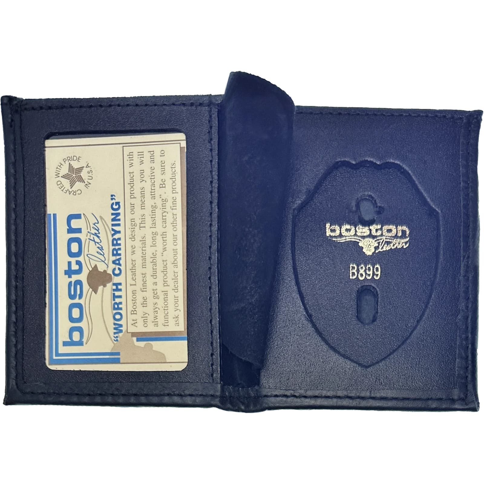 BOSTON LEATHER BOOK STYLE BADGE WALLET: Shield Cutout (150-S-4008)