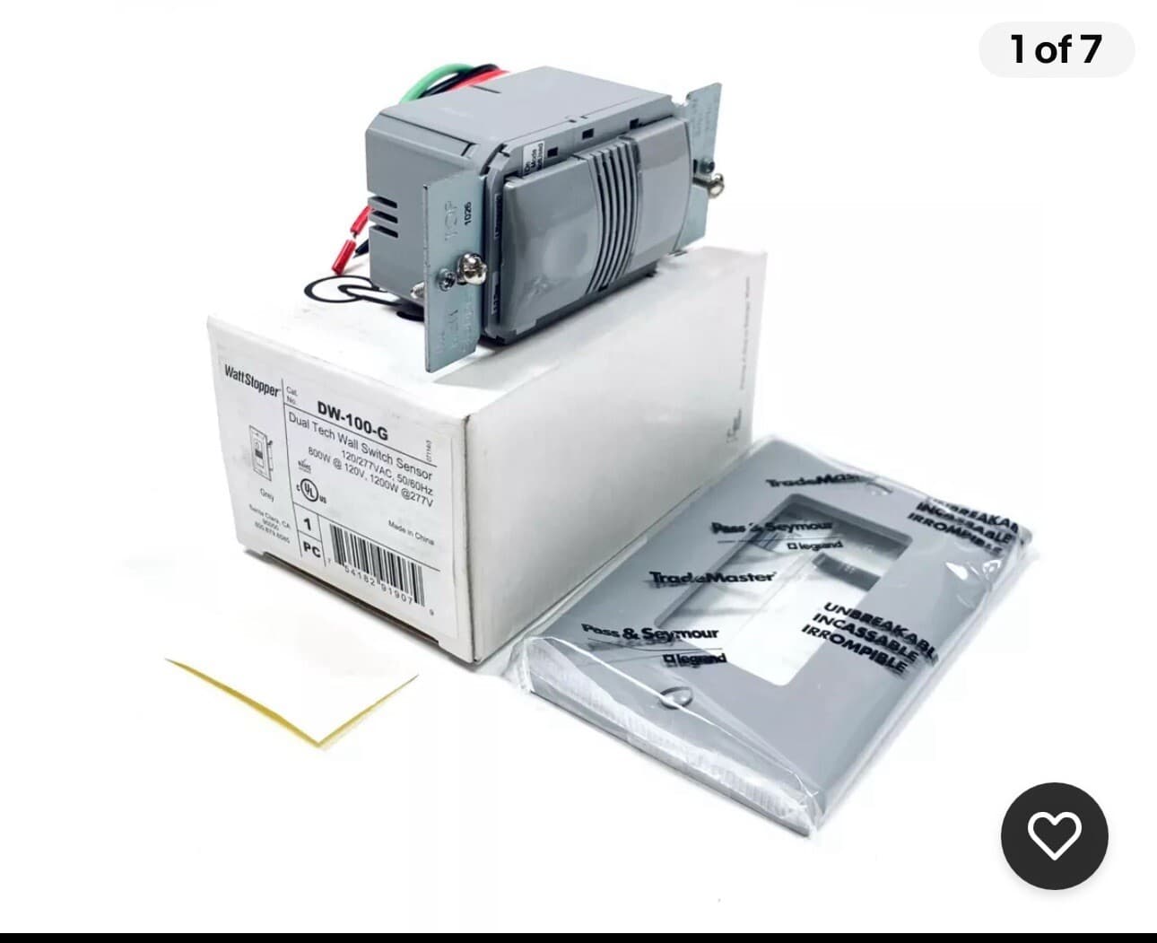 DW-100-G WattStopper Dual Tech Wall Switch Sensor, 120/277VAC, 50/60Hz, Grey