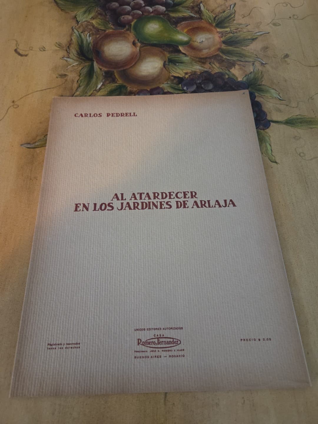 Carlos Pedrell Al Atardecer En Los Jardines De Arlaja Extremely Rare Sheet Music