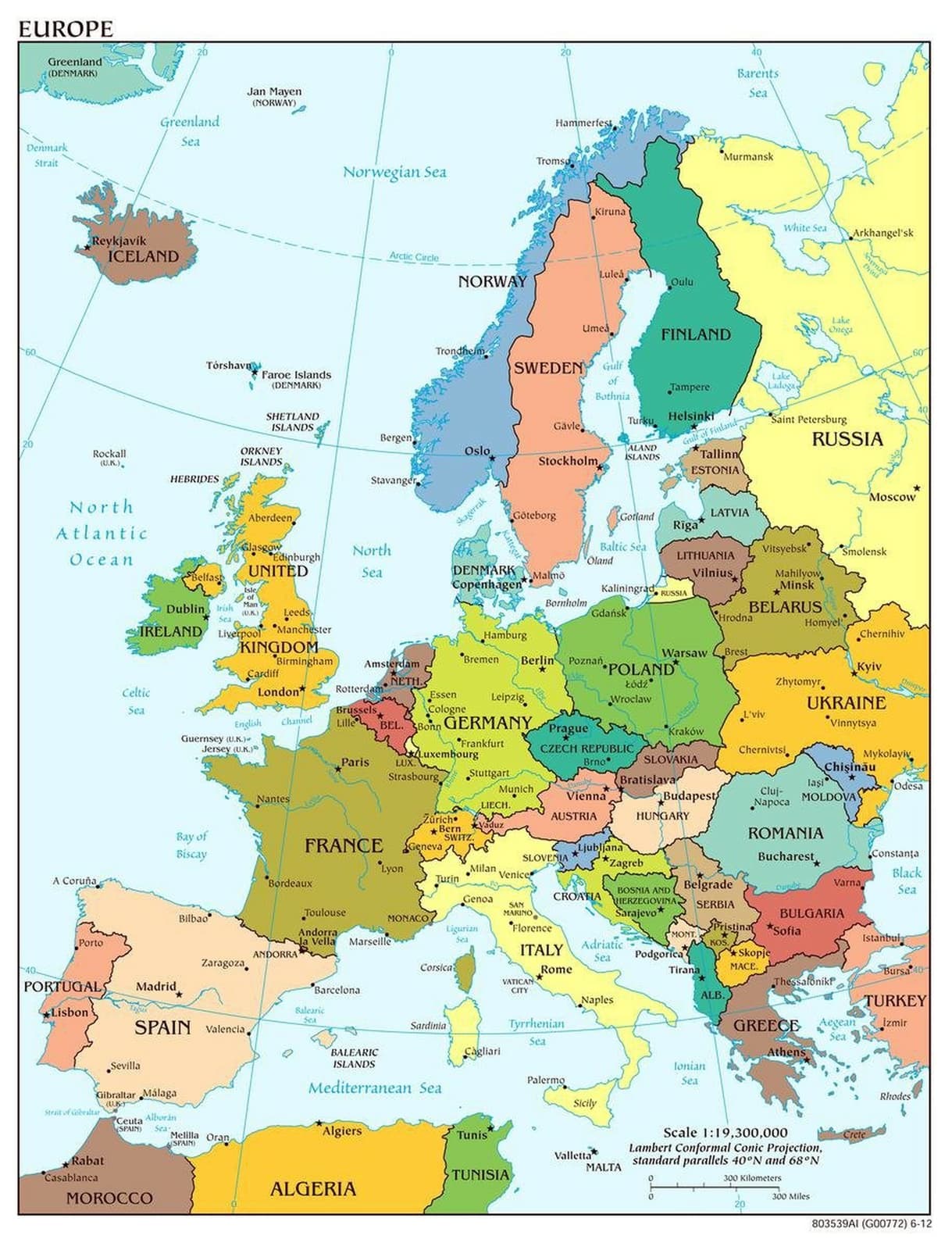 Iconic Arts Laminated 24x31 Poster: Political Map - Map of Europe 2012