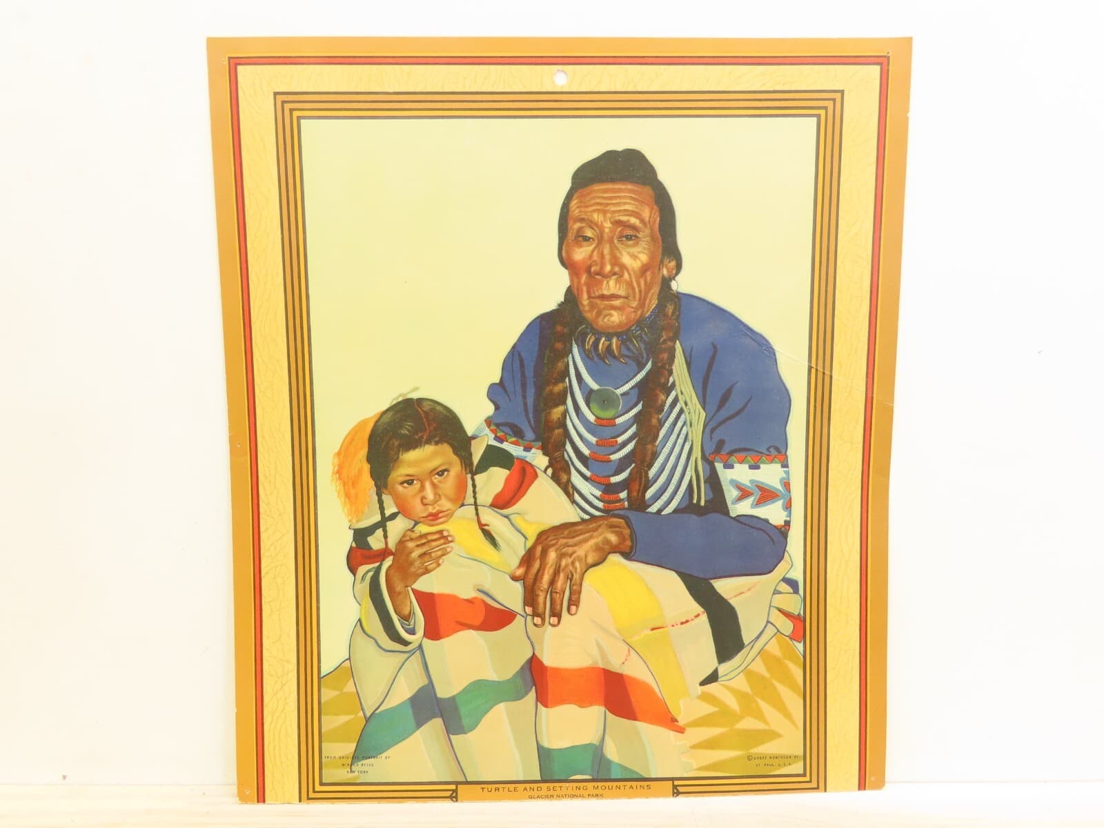 Vintage Indian Picture Turtle And Setting Mou Glacier National Parl Winold Reiss