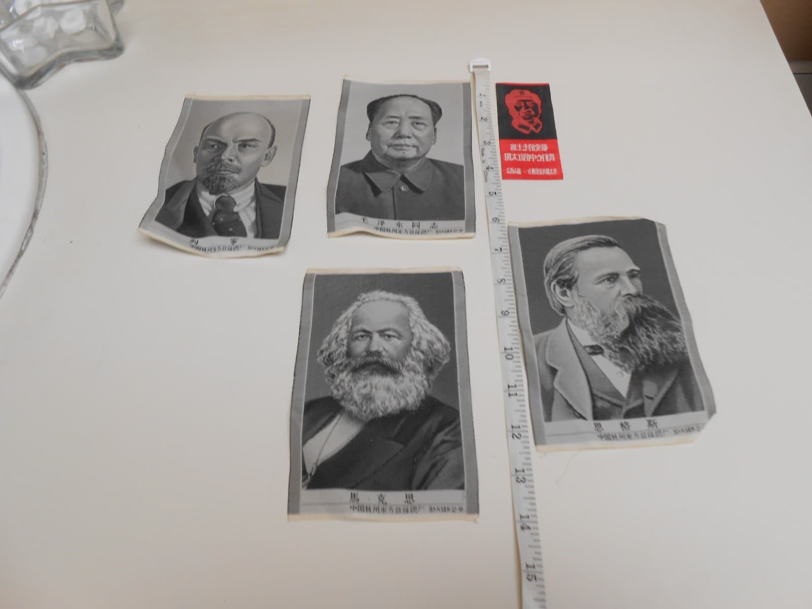 5 Chinese Communist Propaganda Silks - Karl Marx, Mao, Engels, Lenin 1950's