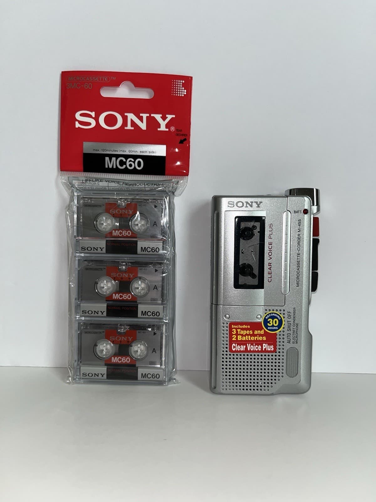 Sony M-455 Microcassette Voice Recorder with Tapes Tested