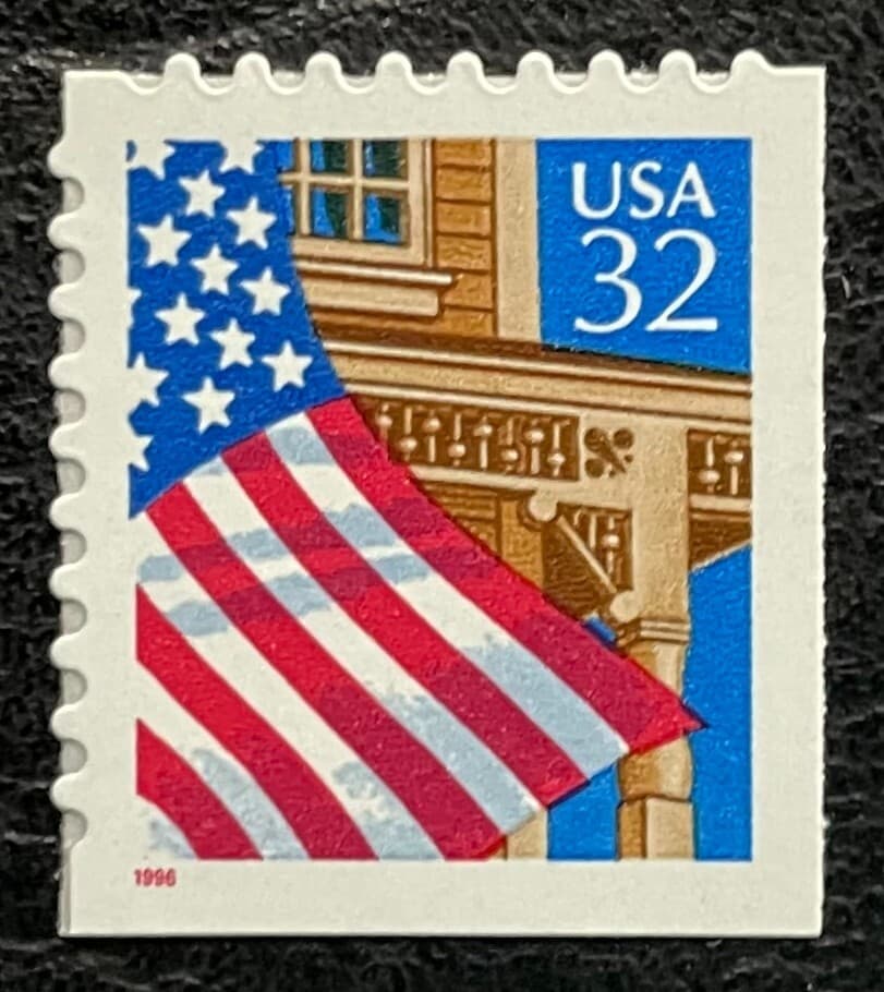 1996 Scott #2921, 32¢, FLAG OVER PORCH - Booklet Single Red "1996" - Mint NH