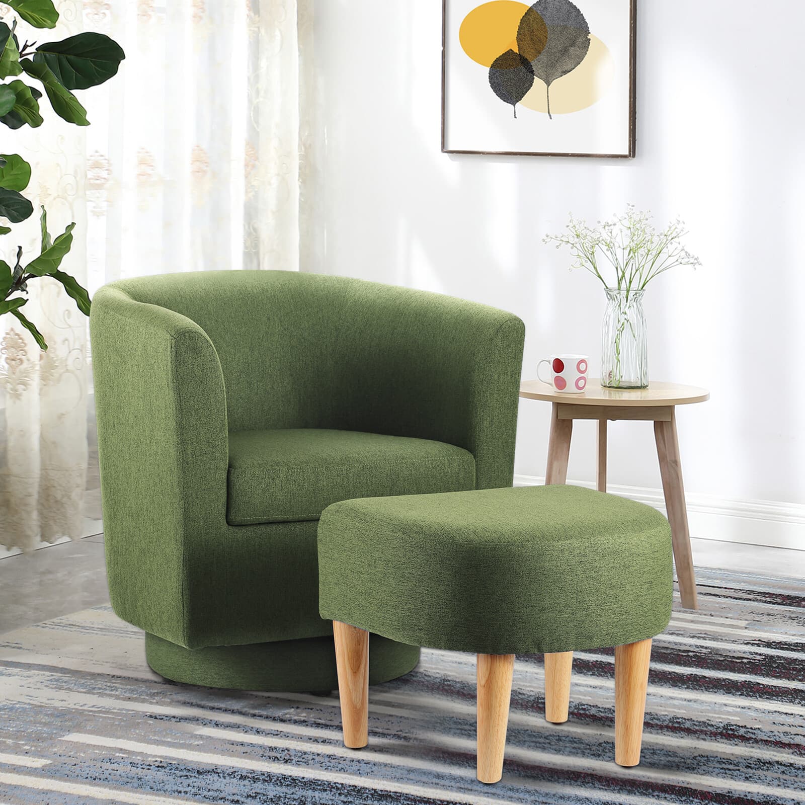 Swivel Accent Armchair Single Sofa w/Ottoman Modern Fabric Chair for Living Room