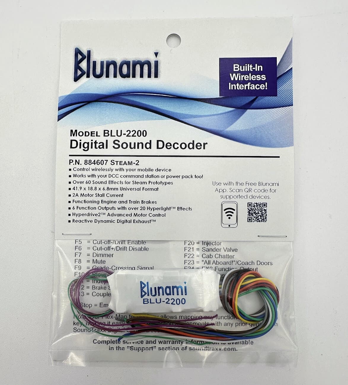 SoundTraxx 884607, BLU-2200 Blunami Steam-2 Sound Decoder, HO and Small S-Scale