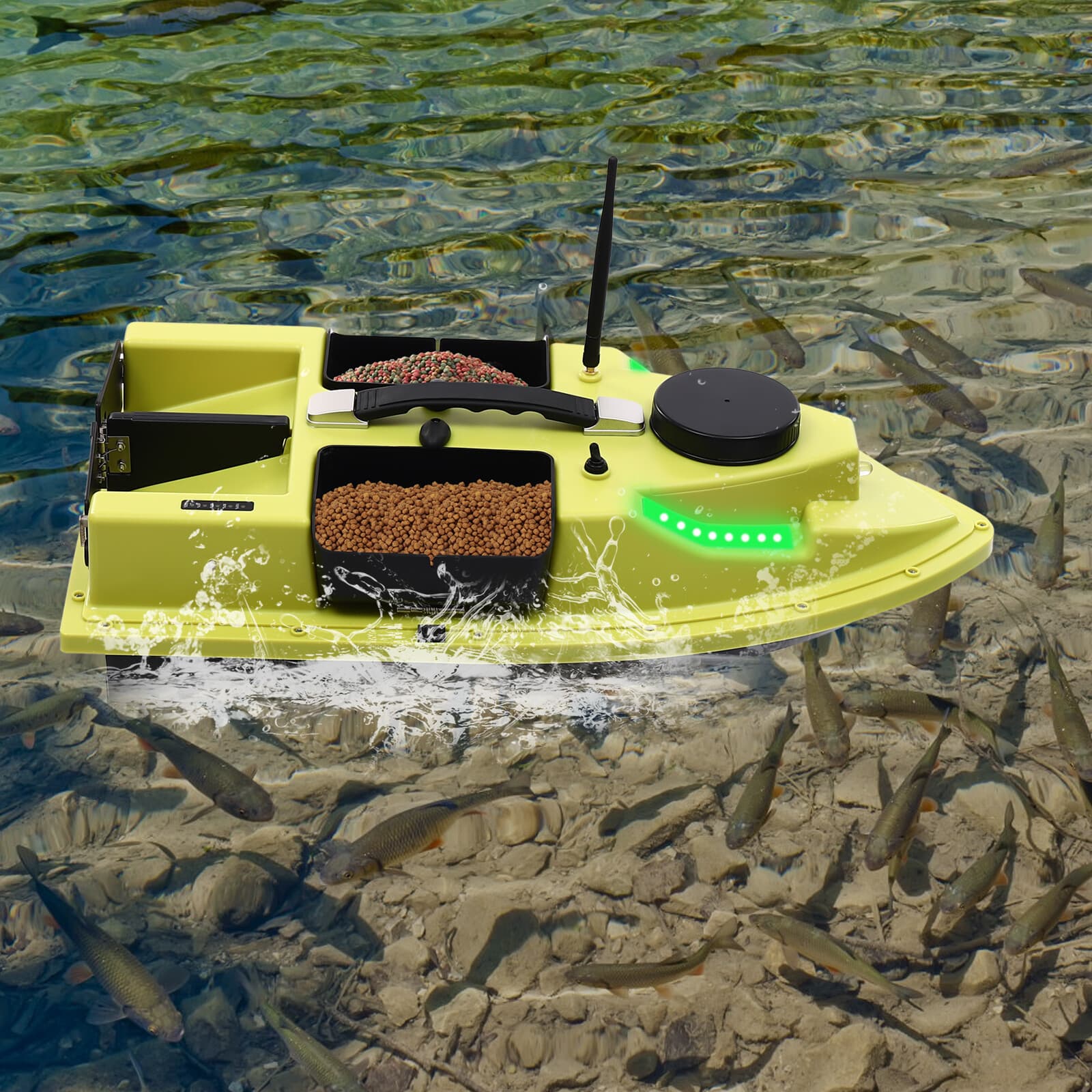 Fishing Bait Boat with GPS, 4 Compartments, Remote Control & Long Battery Life