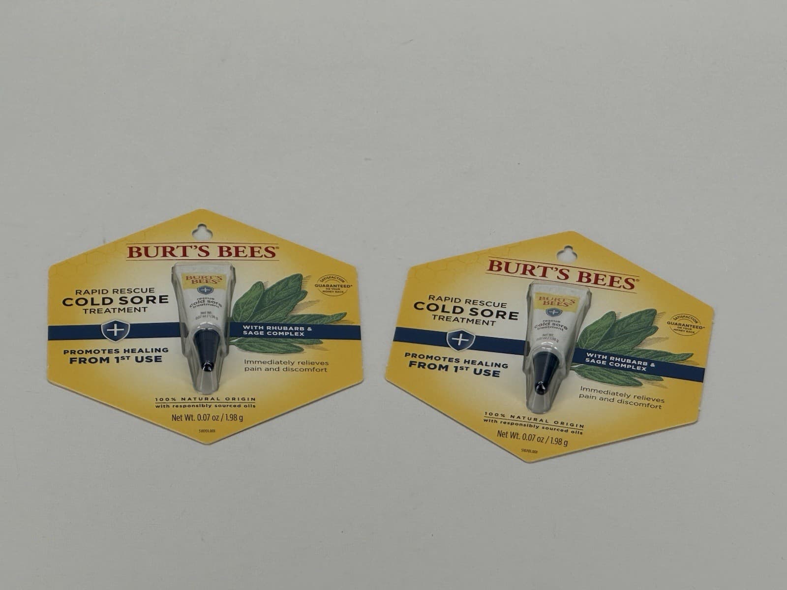 Pack of 2 - Burt's Bees Rapid Rescue Cold Sore Treatment .07 oz - NEW