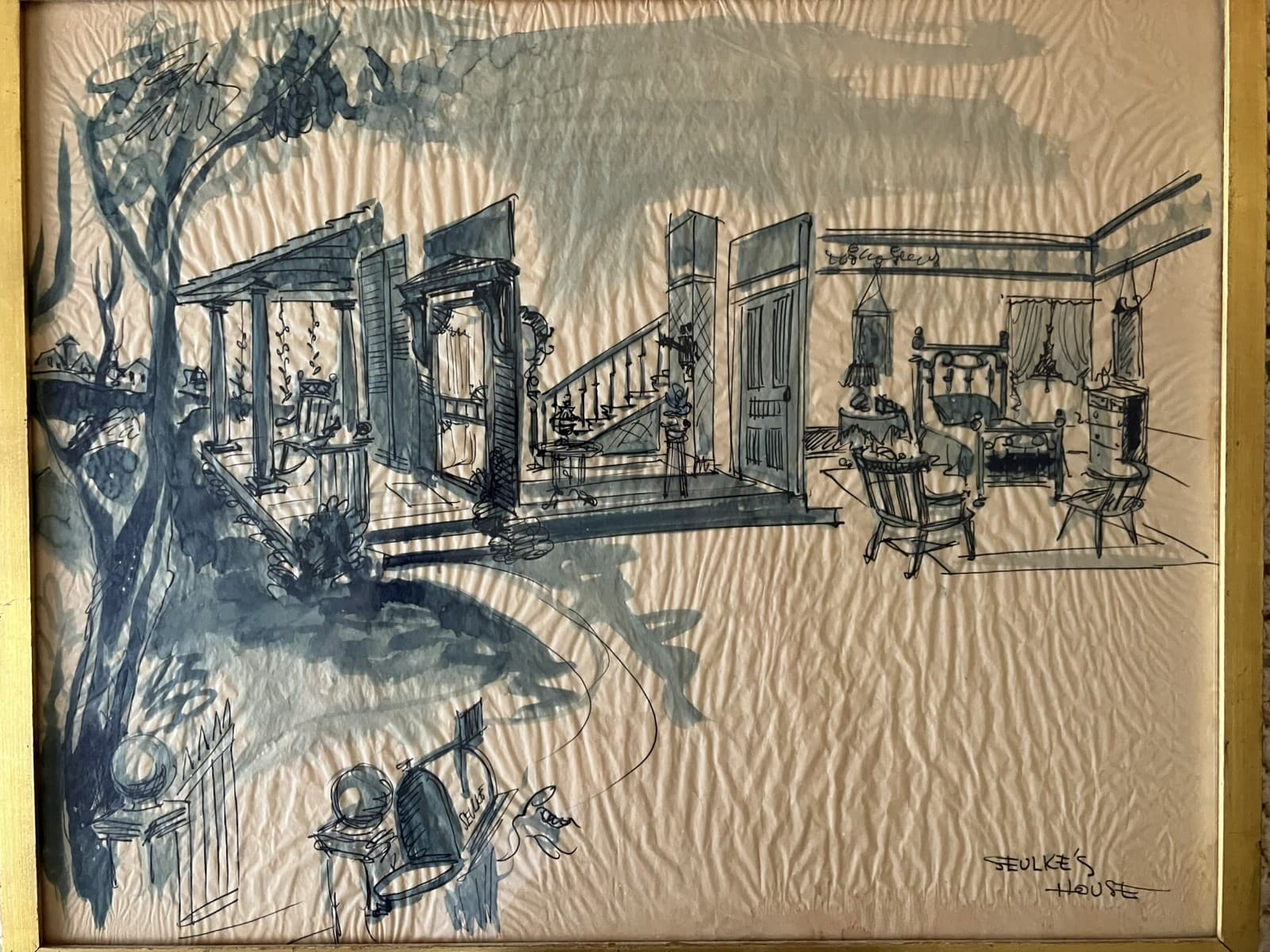 Original Early Television Set Design Art “Seulke’s House” 1950’s