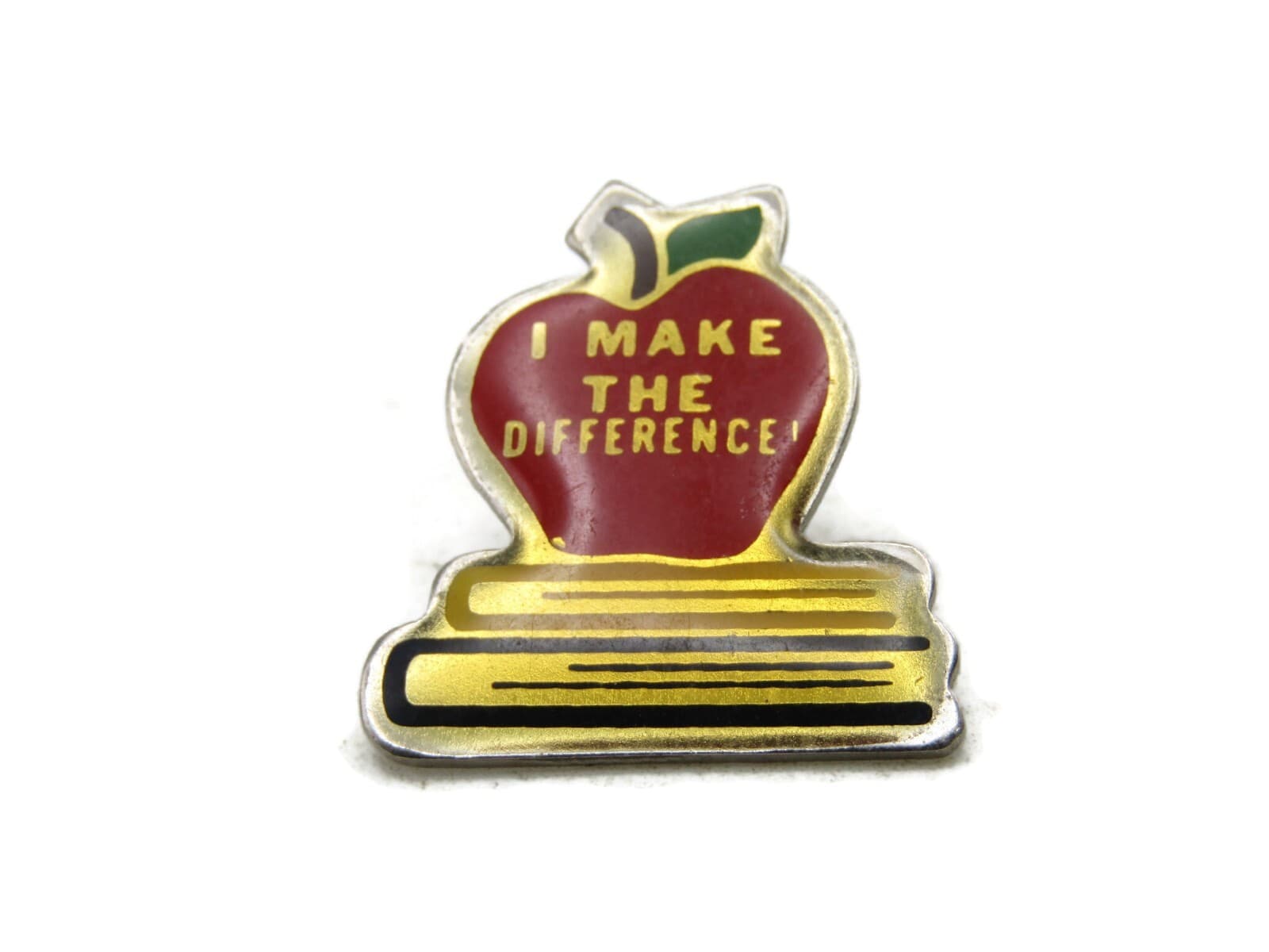I Make The Difference Red Apple & Books Pin Gold Tone
