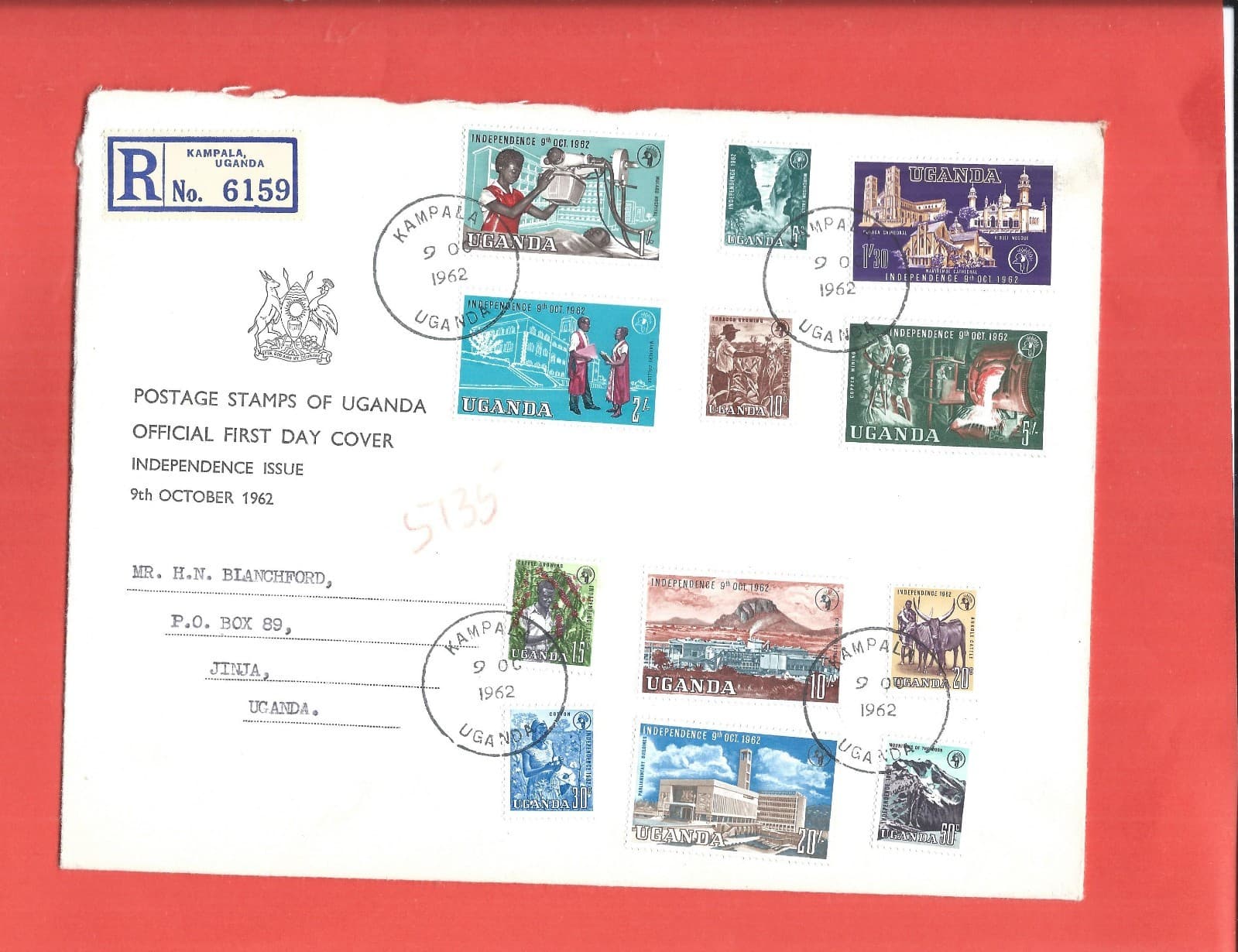 Uganda stamps. 1962 Independence set used on FDC with insert (AR957)