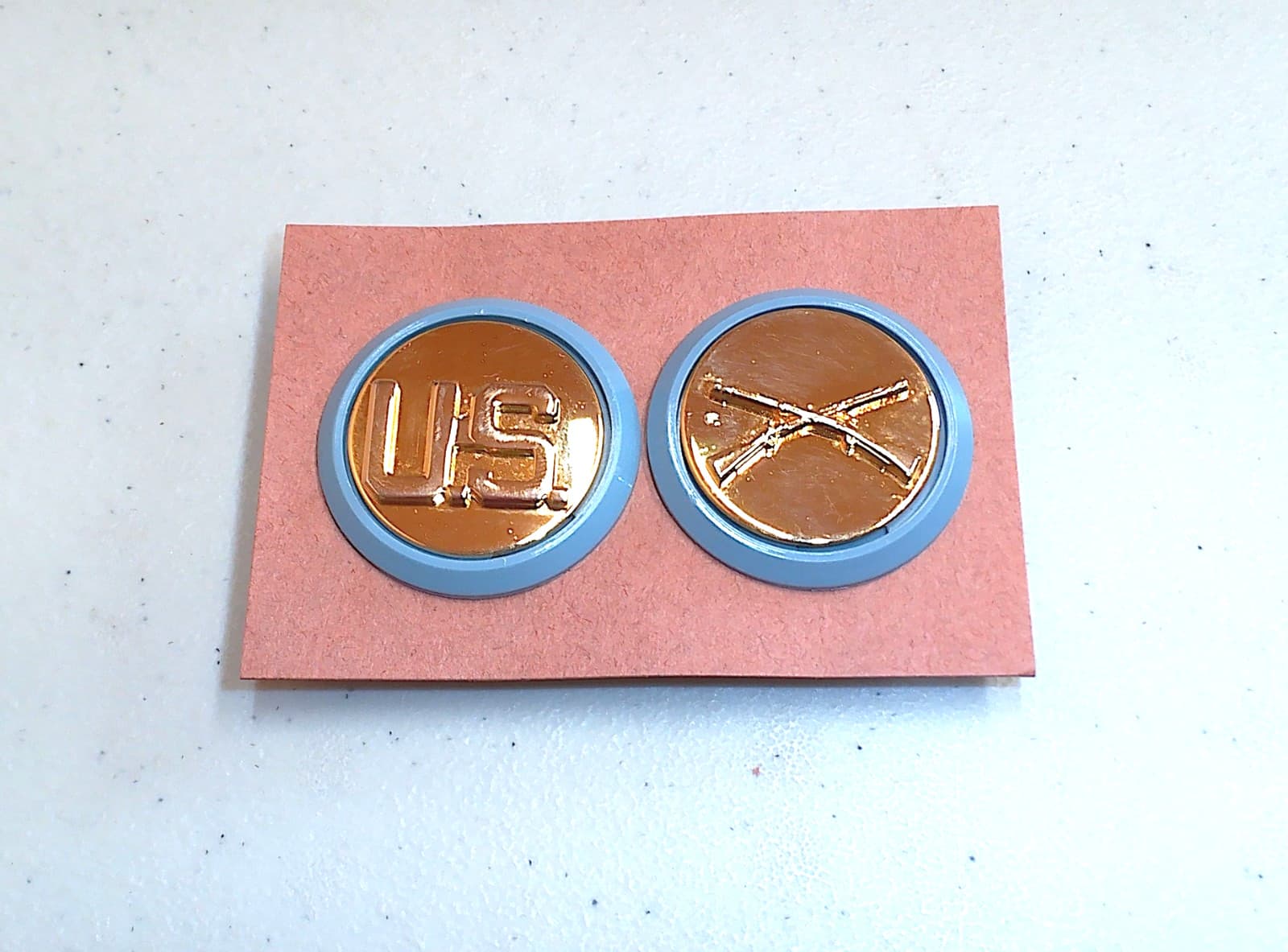 Set of US Army Infantry Anodized Uniform Collar Devices Emblems Pins Back Plates