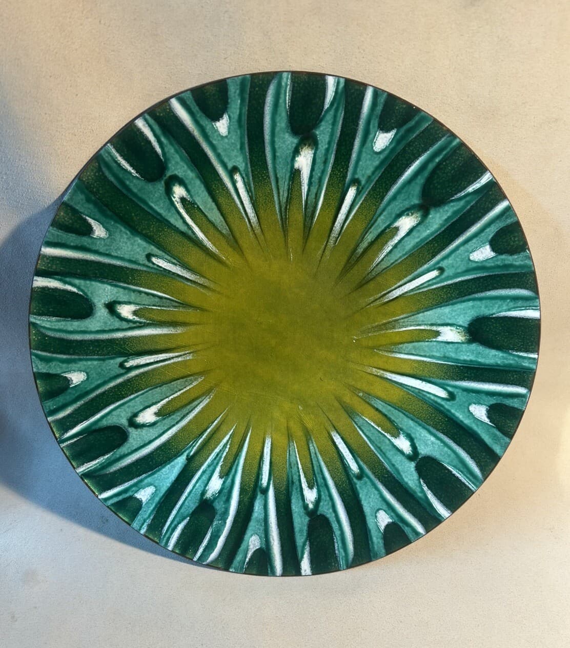 VTG MCM Anita Trottier Signed Enamel On Copper Plate 9.75” Quebec Canada