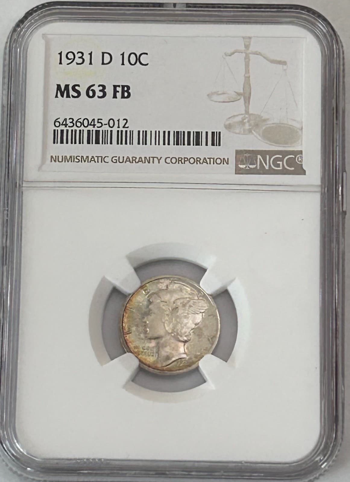 1931 D MERCURY DIME NGC MS63 FB 90% Silver Slight Toning Rare Coin of Series