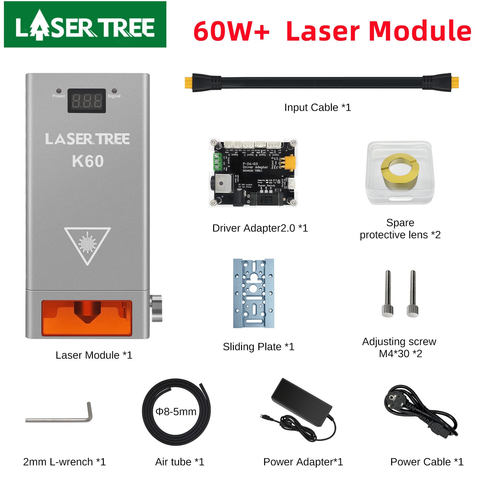 Upgrade 60W LASER TREE K60 Laser Module Head for Laser Engraving and Cutting