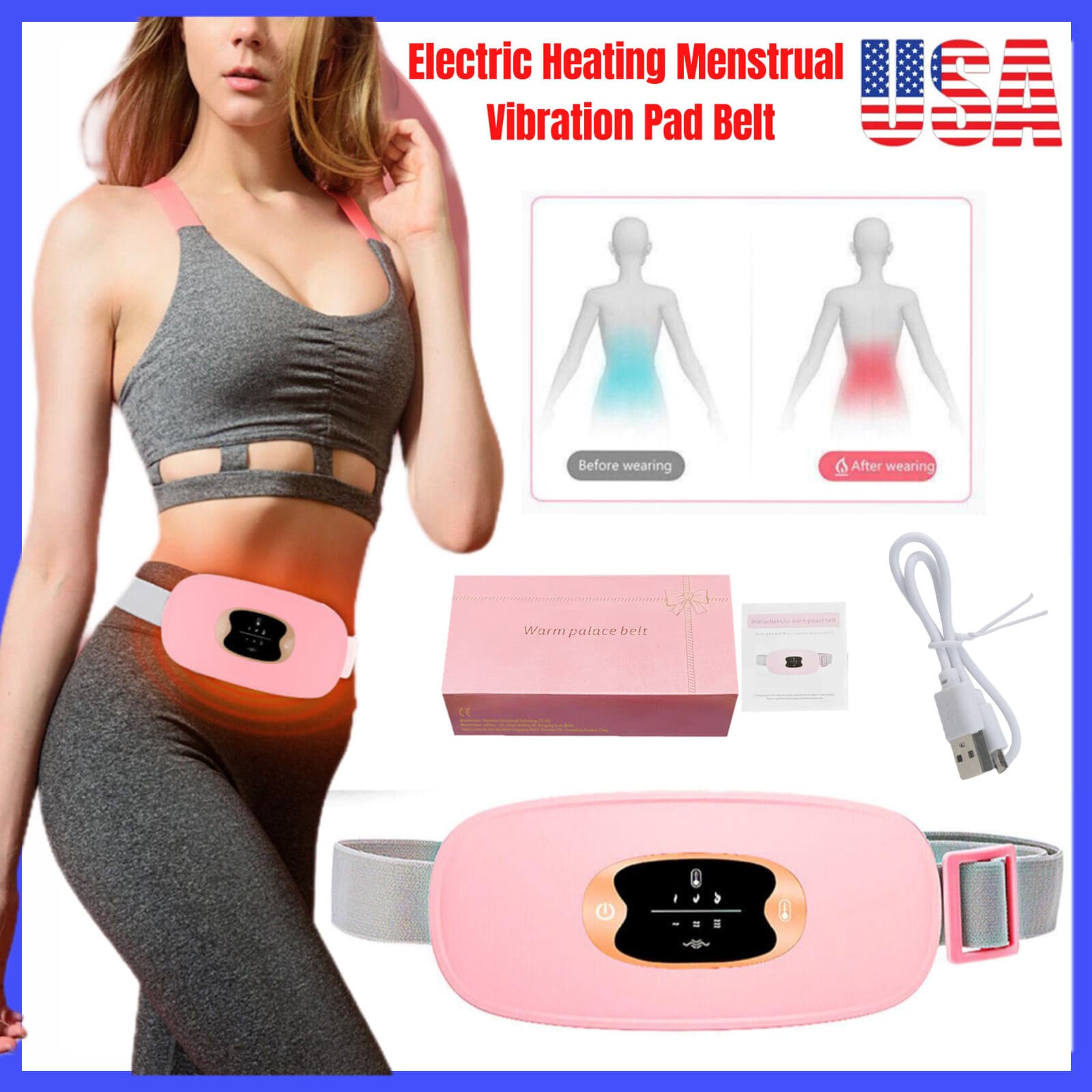 Menstrual Electric Heating Heat Pad Belt for Abdominal Period Pain Relief Cramp
