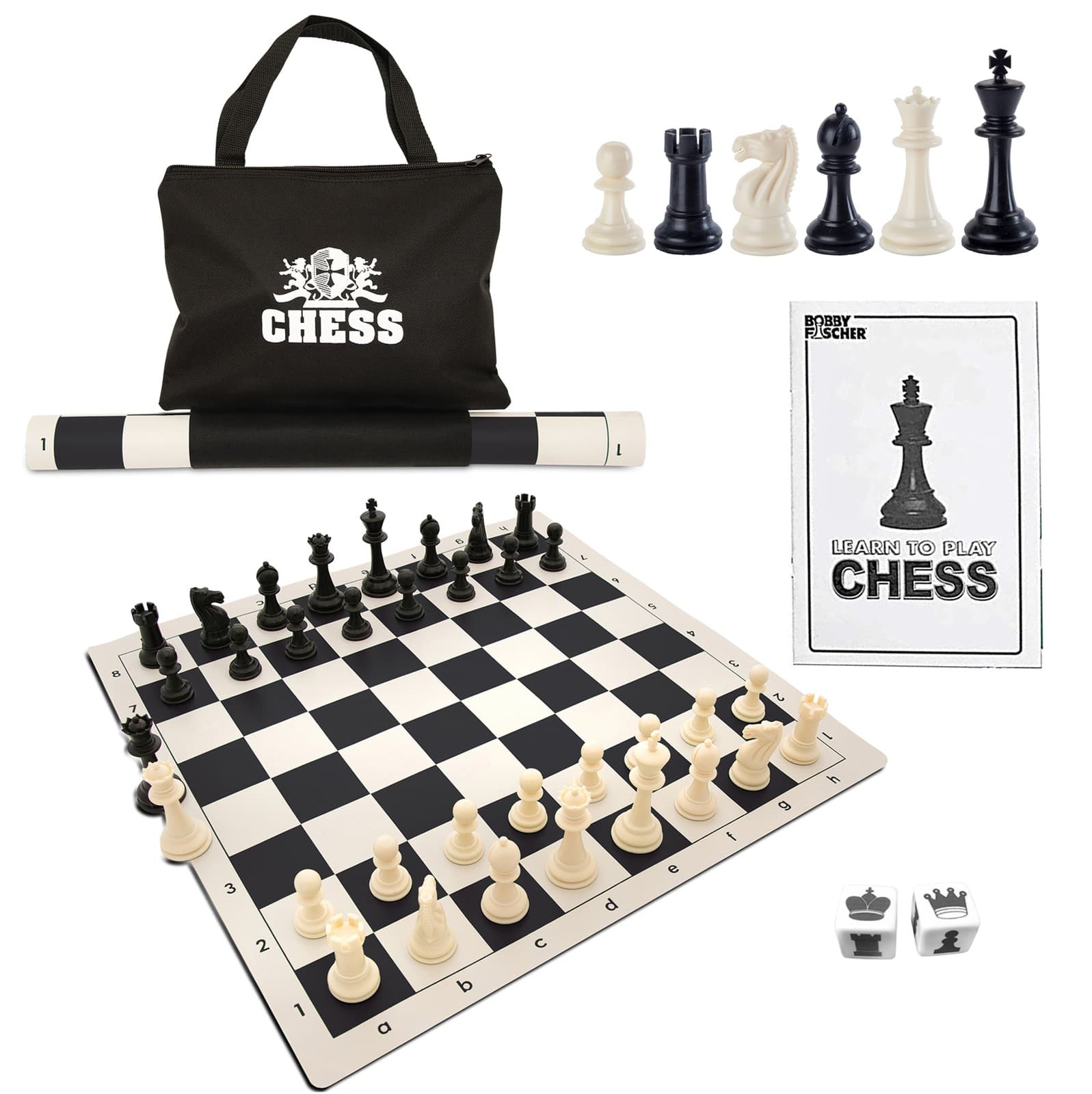 WE Games Best Value Tournament Chess Set, Black Board, Pieces, Bag, Instructions