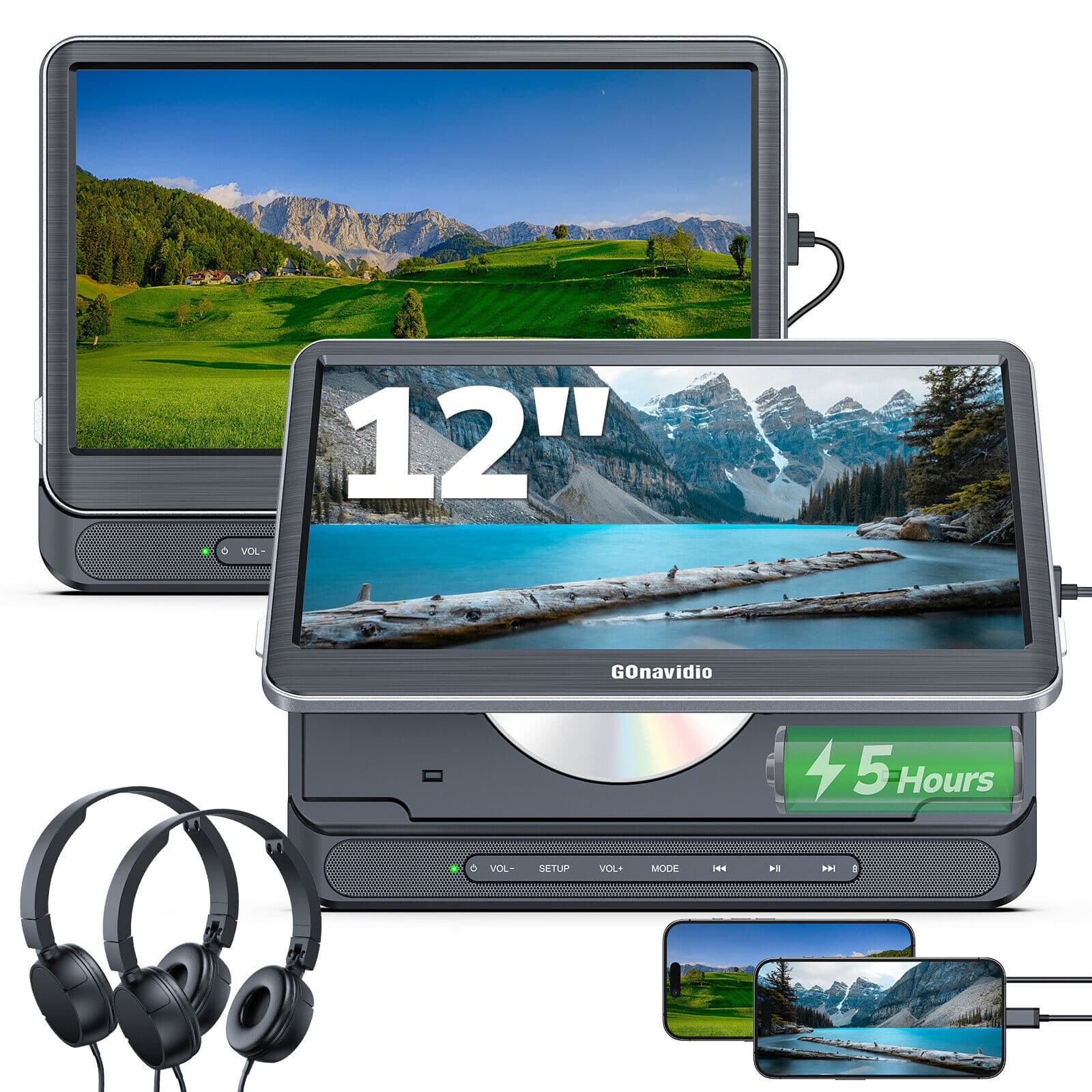 2 x 12" Dual Screen Portable DVD Players for Car with HDMI USB SD Region Free