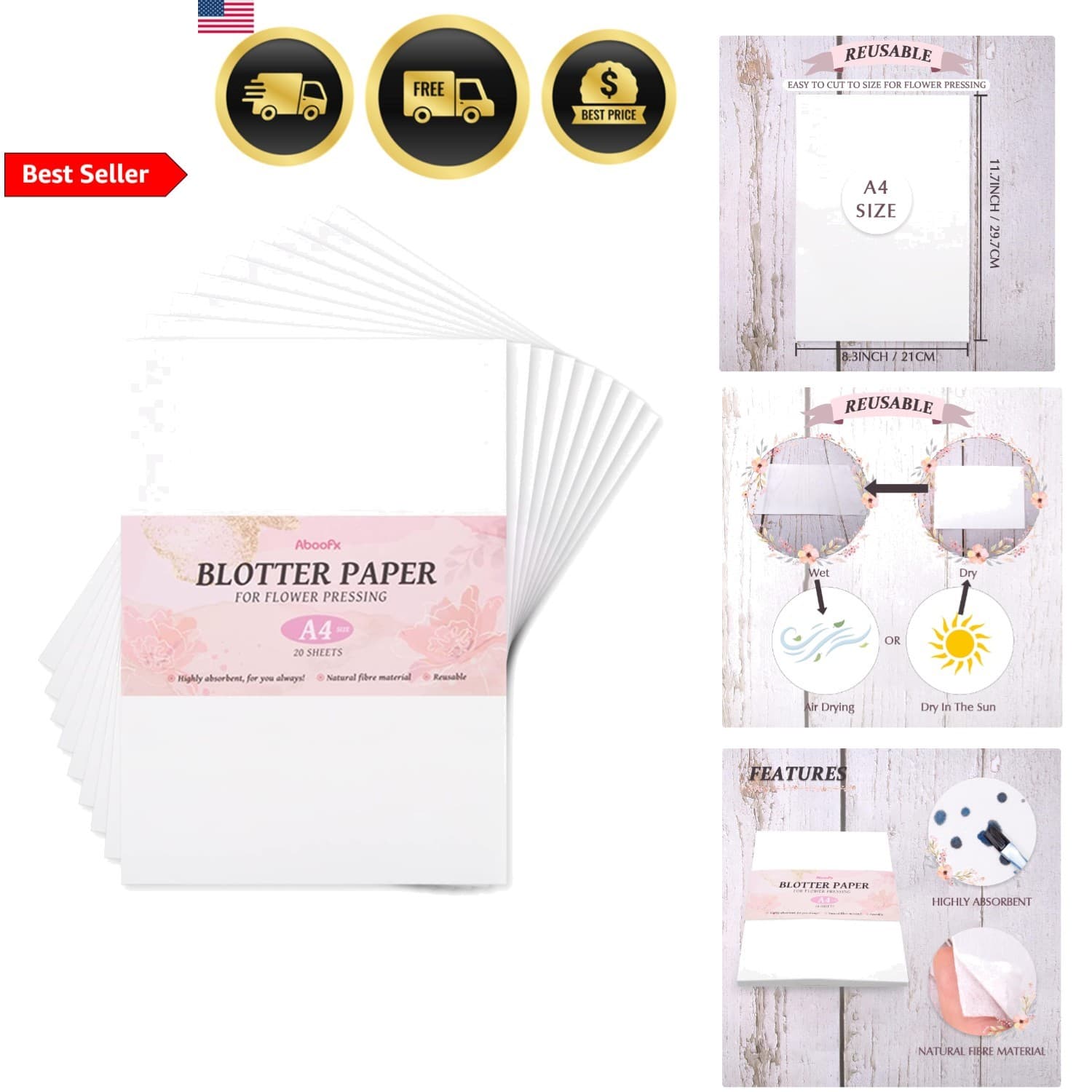 Flower Press Blotting Paper Sheets Large Absorbent Reusable Craft Supplies