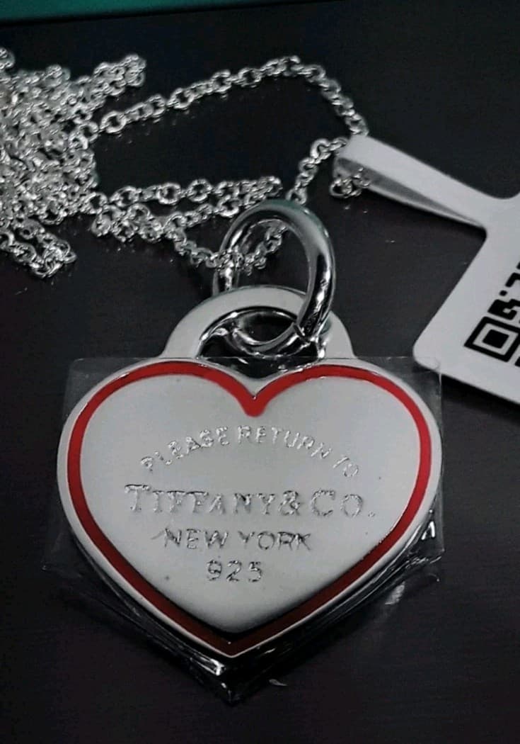 Tiffany & Co Sterling Silver Large Red Heart Pendant Necklace 16" 925