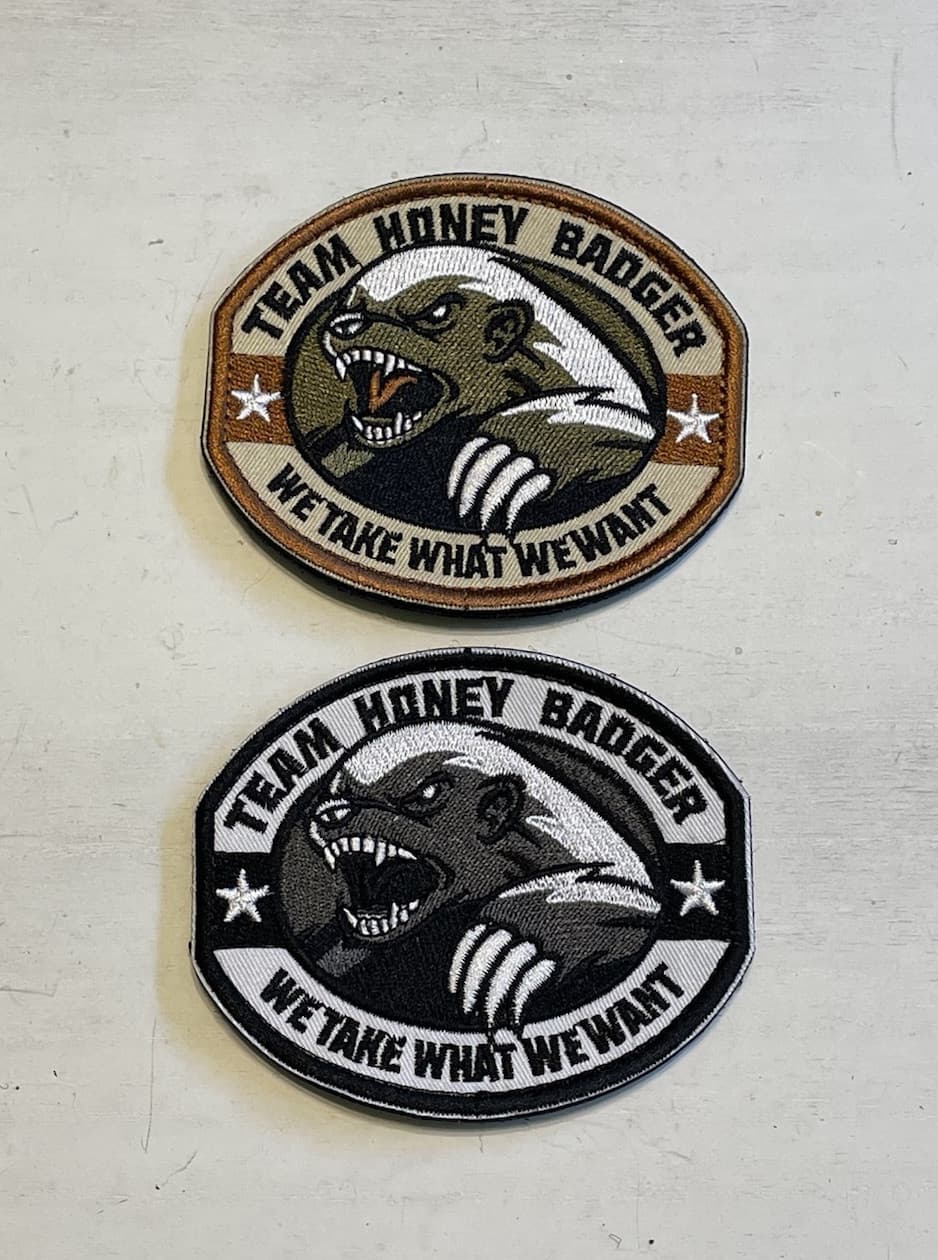 2 PCS TEAM HONEY BADGER MILITARY TACTICAL US ARMY COMBAT SWAT HOOK PATCH