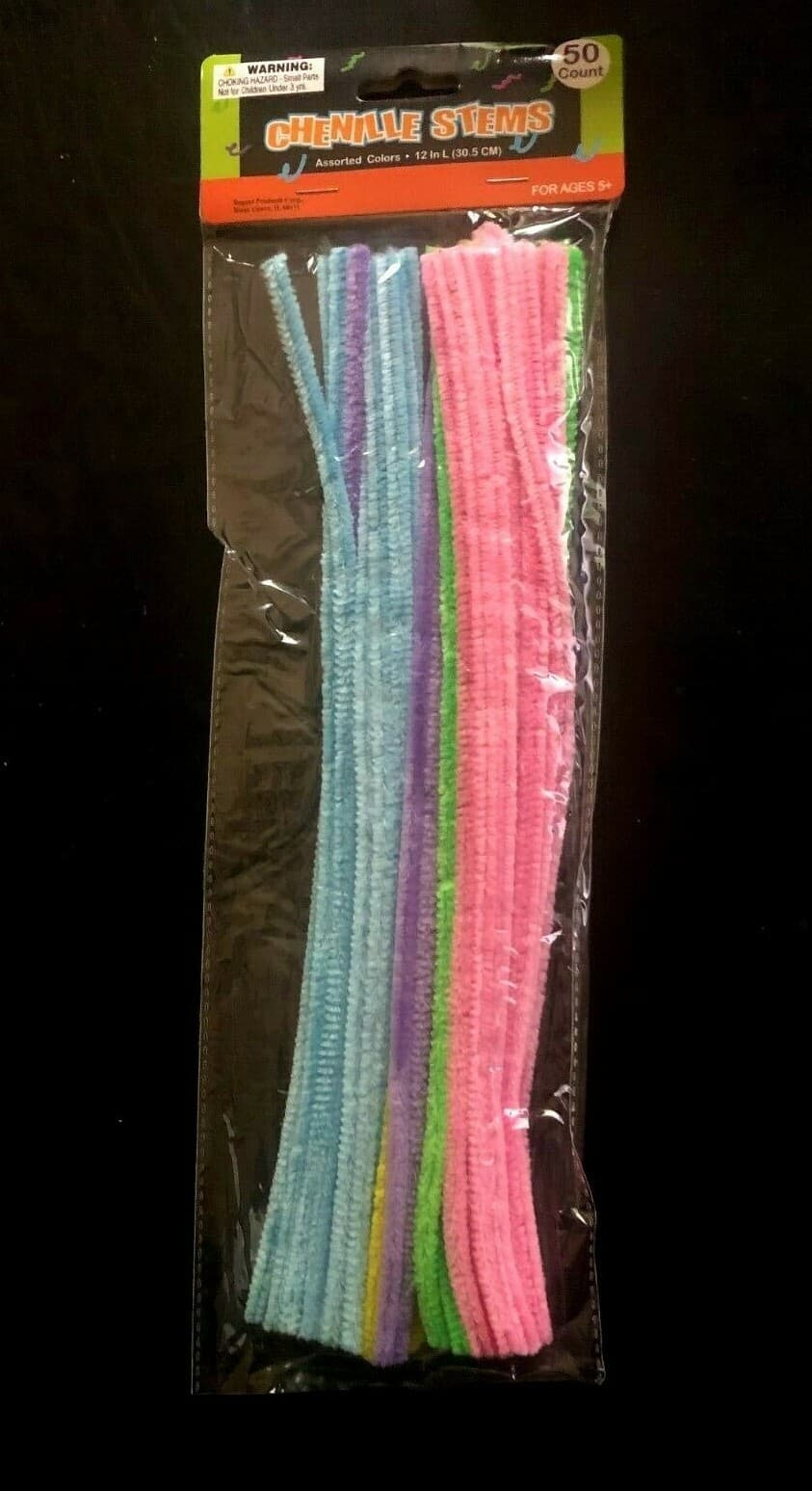 50 CHENILLE STEMS PIPE CLEANERS 50 PC ASST COLORS 12" LONG - ARTS CRAFTS MASK