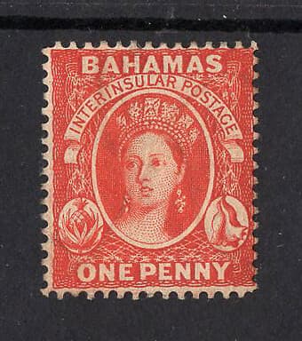 M3868 Bahamas 1882 SG42x - 1d scarlet-vermilion perf 14 Wmk Crown CA reversed