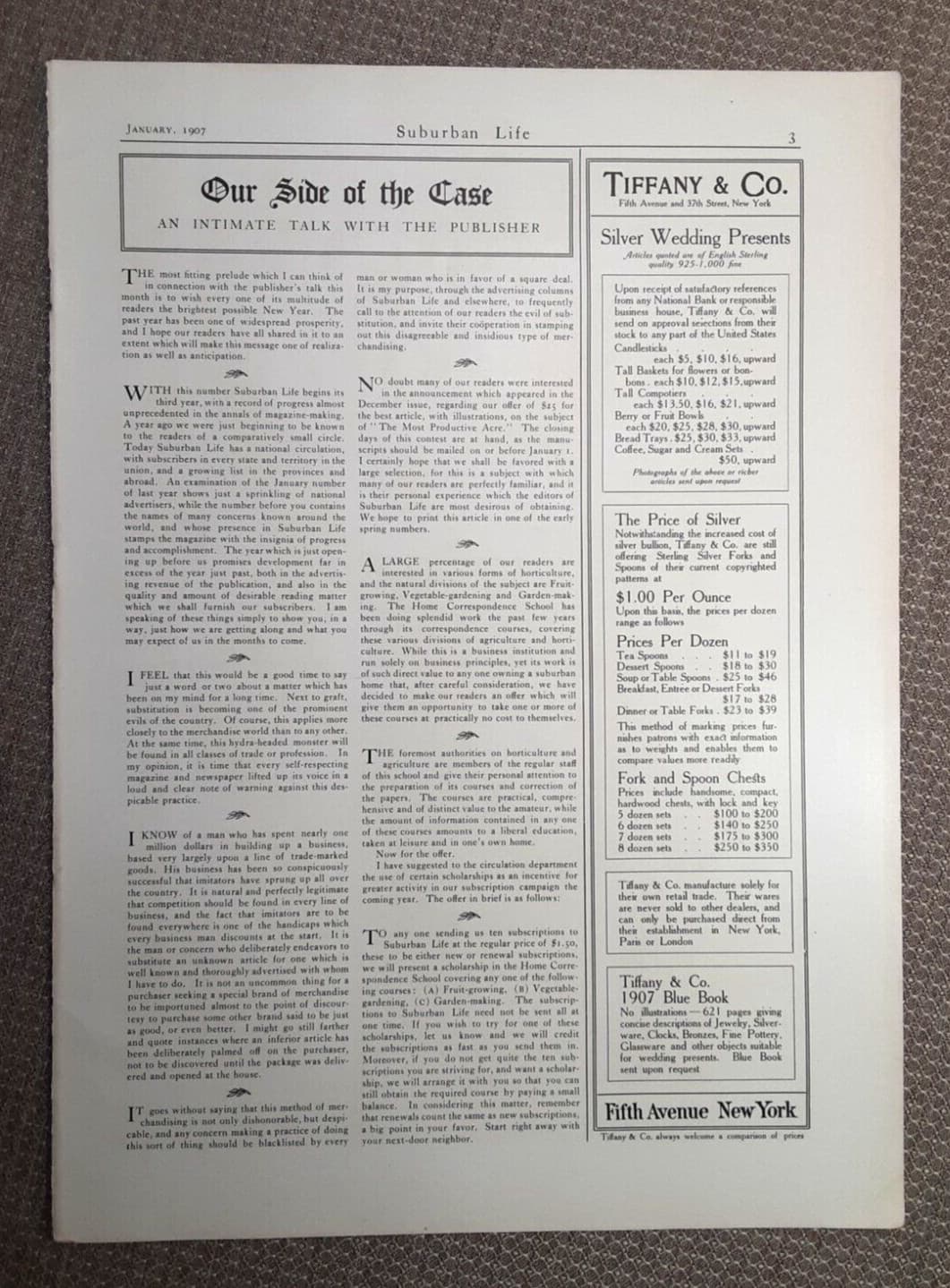 1907 TIFFANY & Co. SILVER Magazine AD~AUSTIN BISCUIT~Boston Area DOG KENNELS